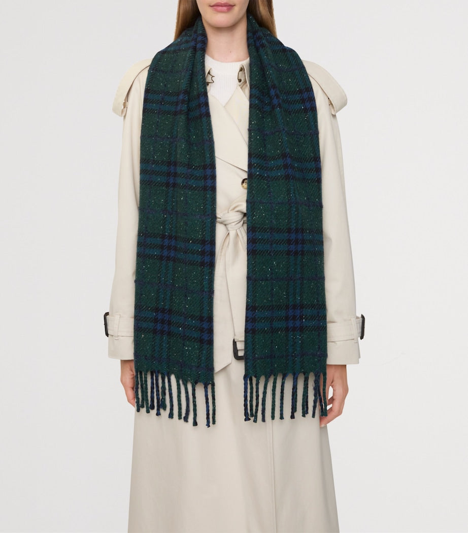 Green Cashmere-Blend Speckled Check Scarf