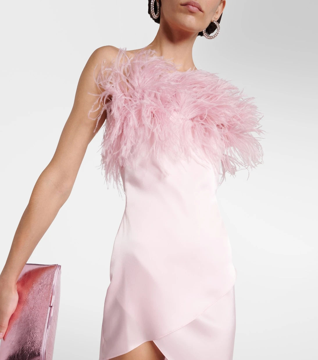 David Koma - Feather-trimmed satin midi dress