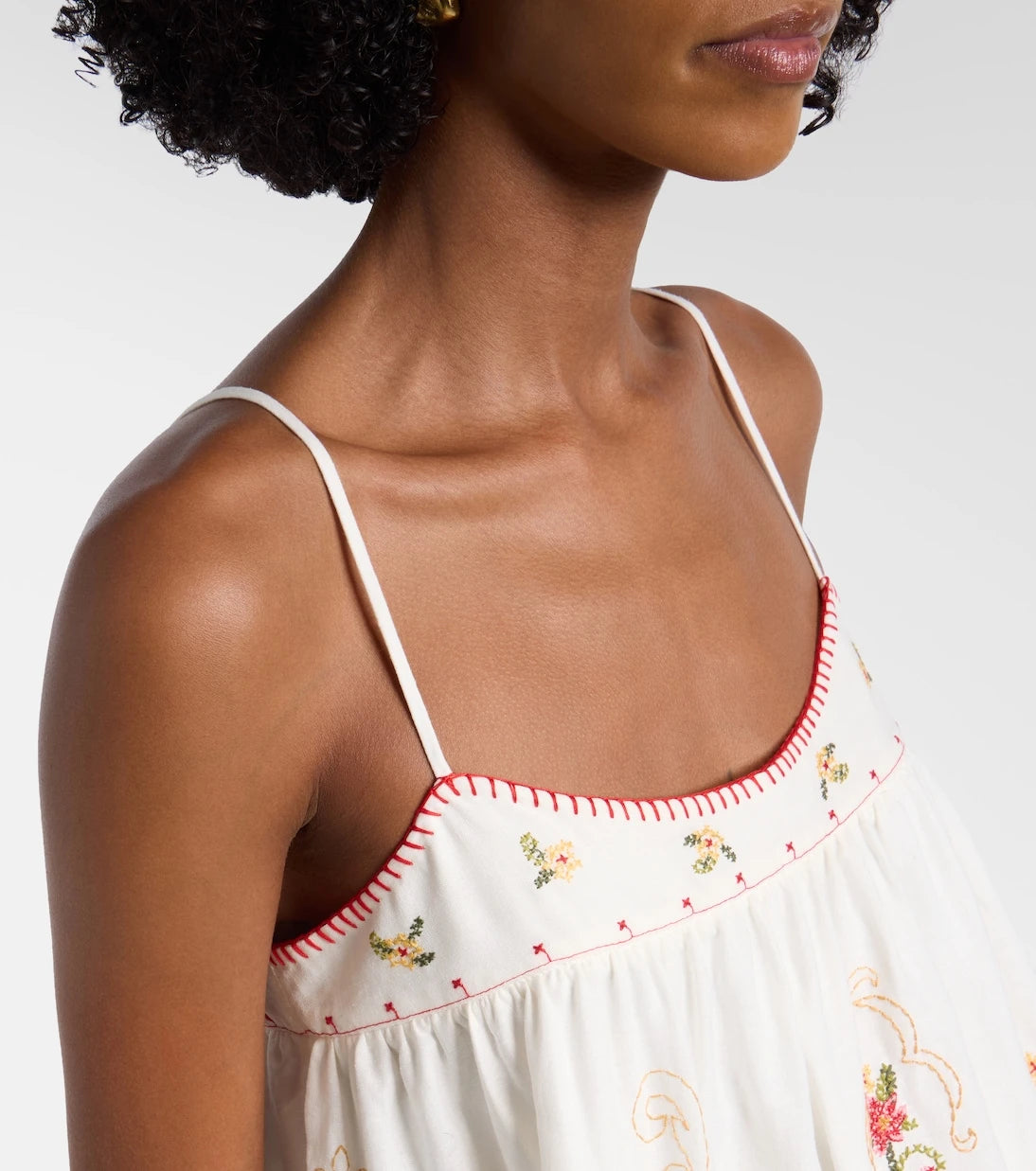 Farm Rio - Embroidered linen-blend top