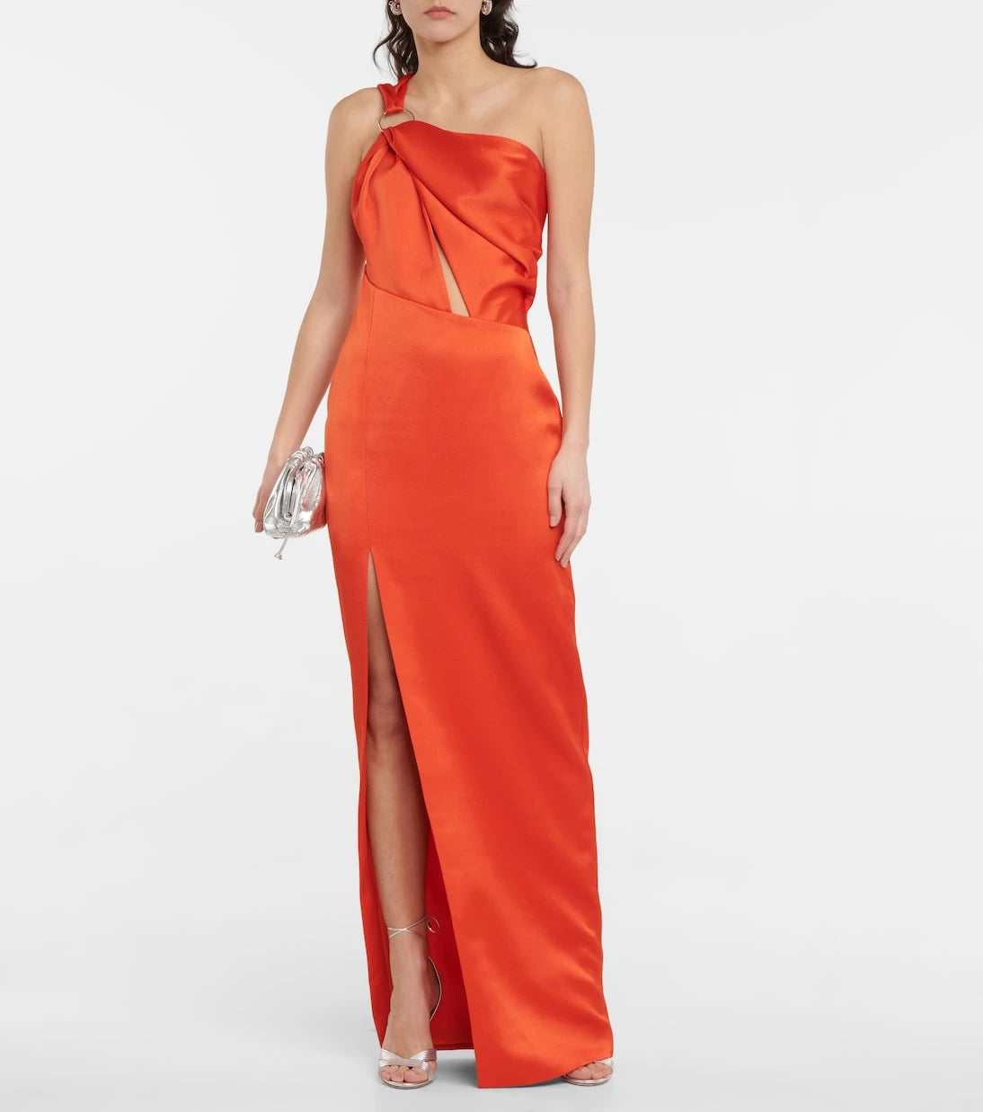 Rasario - Cutout satin one-shoulder gown