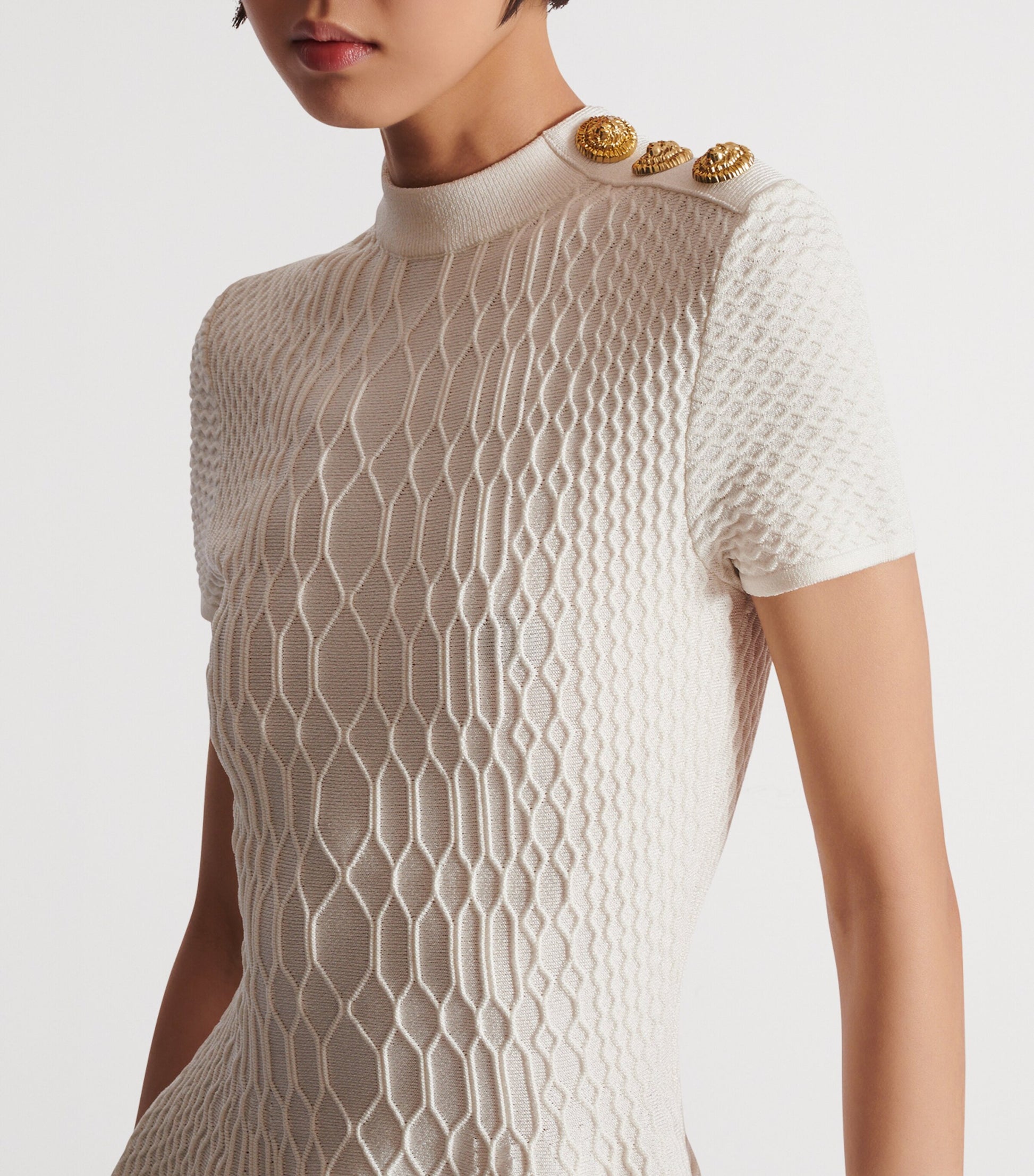 White Geometric Jacquard Mini Dress