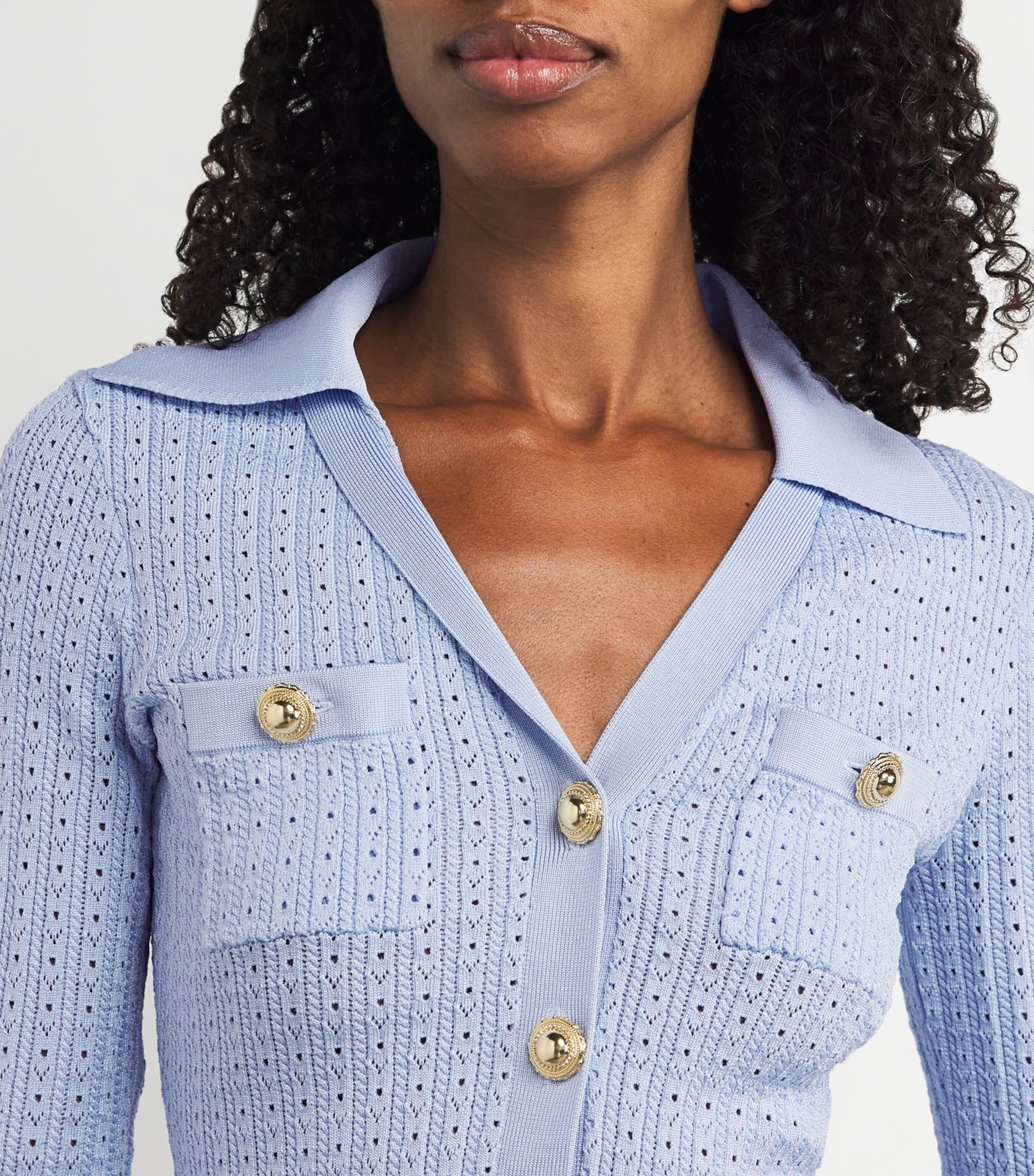 Self-Portrait Blue Pointelle Knit Mini Dress