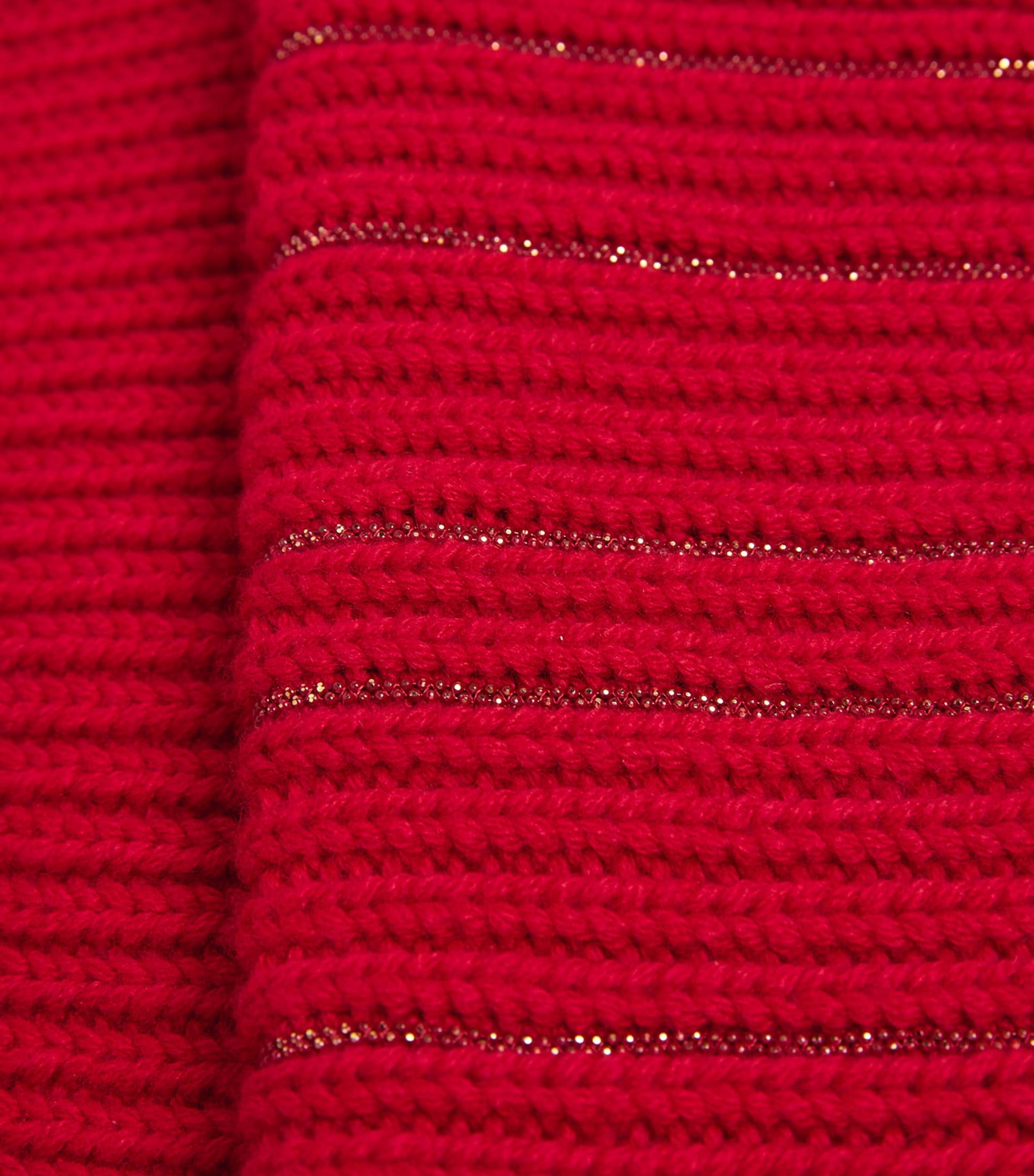 Red Wool-Silk Sparkling Ribbed Beanie