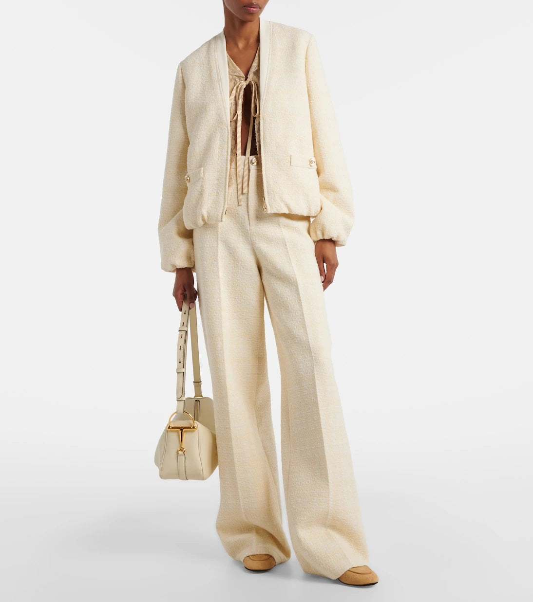 Gucci - Checked cotton-blend tweed wide-leg pants