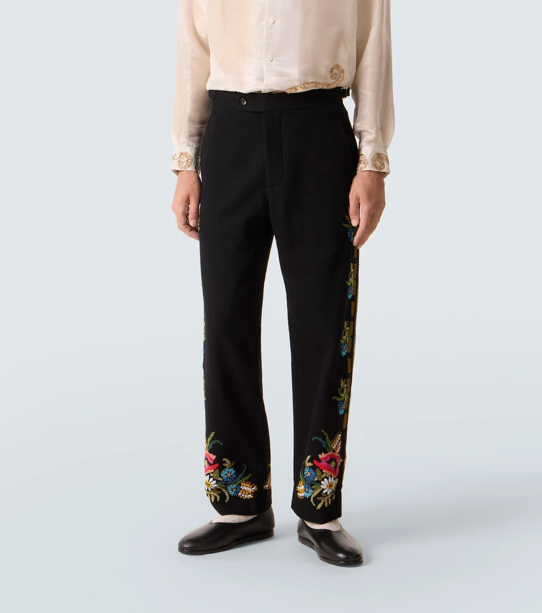 Bode - Beaded Aquitaine wool straight pants