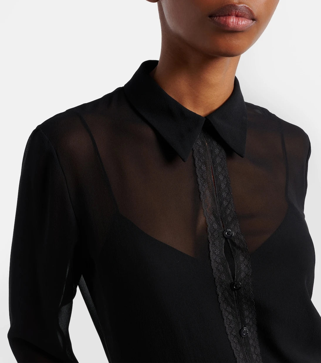 Gucci - Lace-trimmed silk georgette shirt