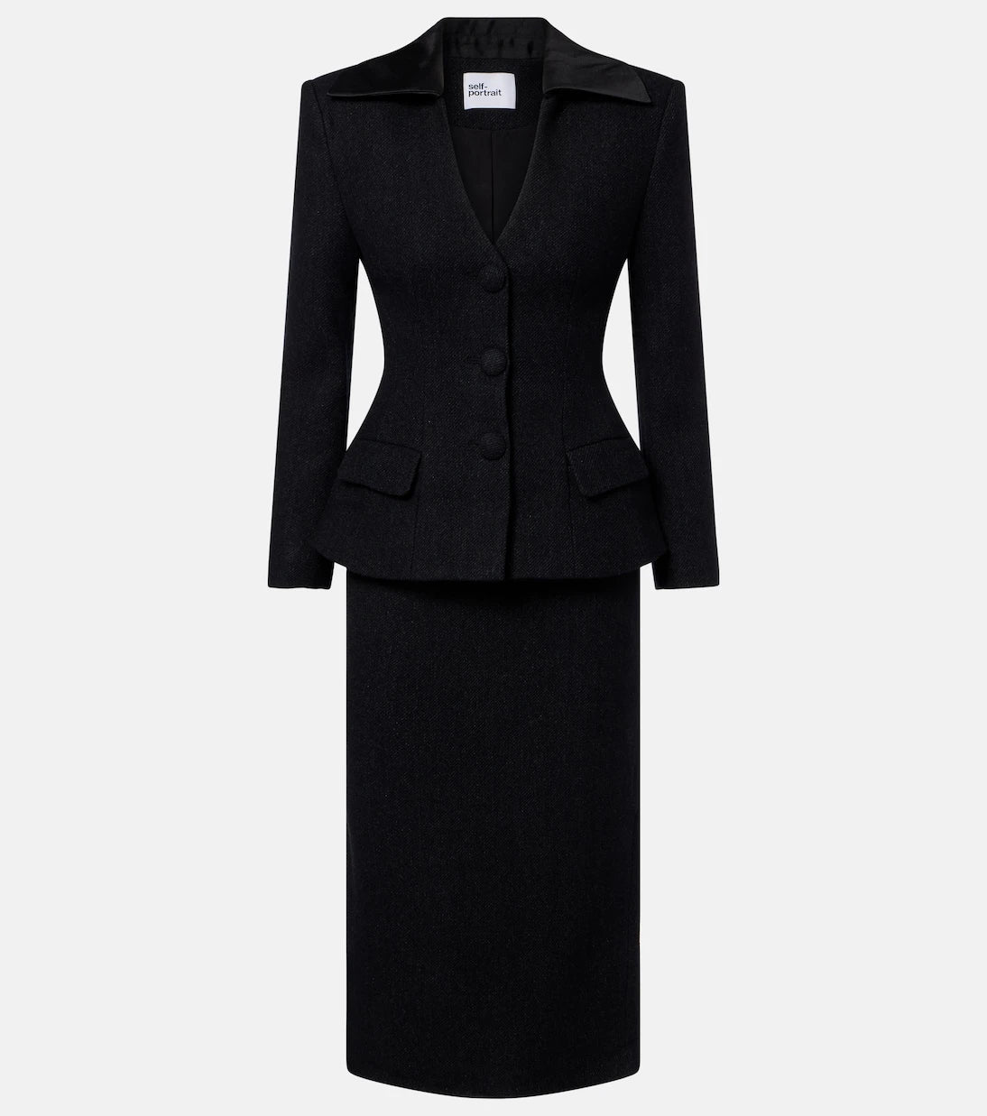 Self-Portrait - Wool-blend twill midi dress