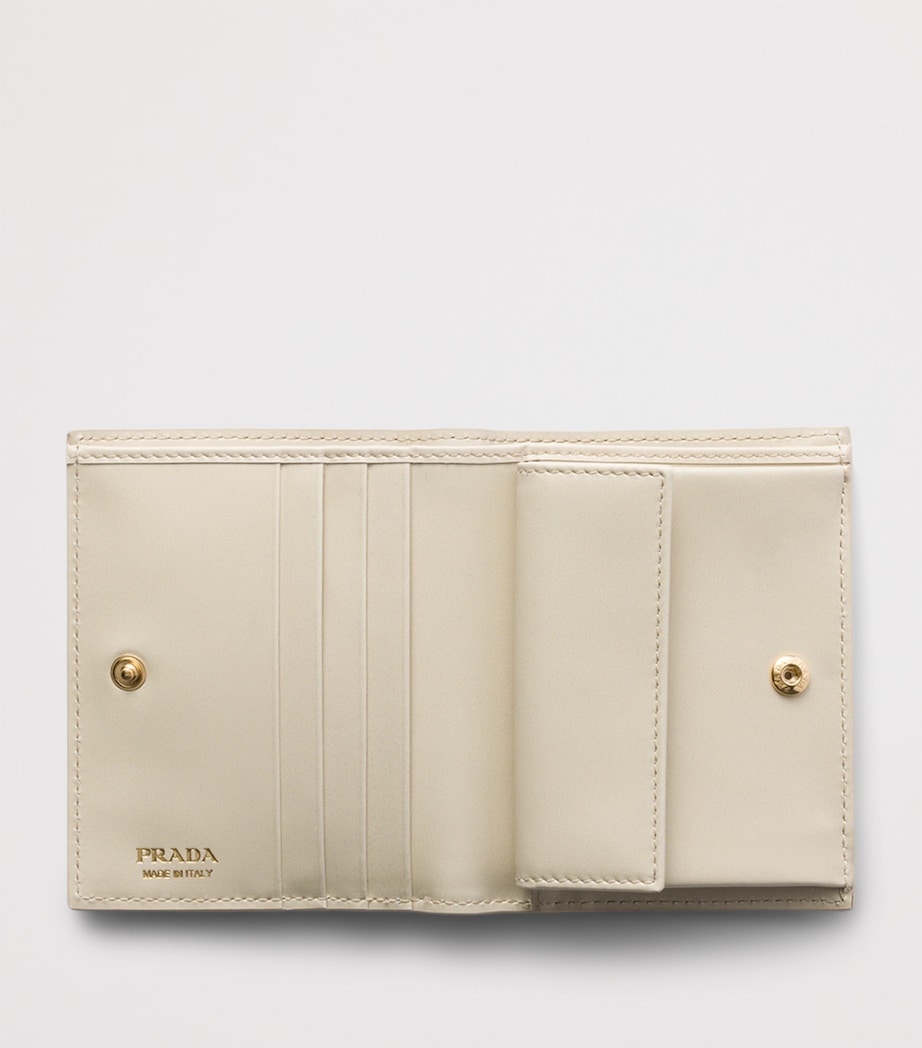 Prada Neutral Small Saffiano Leather Floral Bifold Wallet