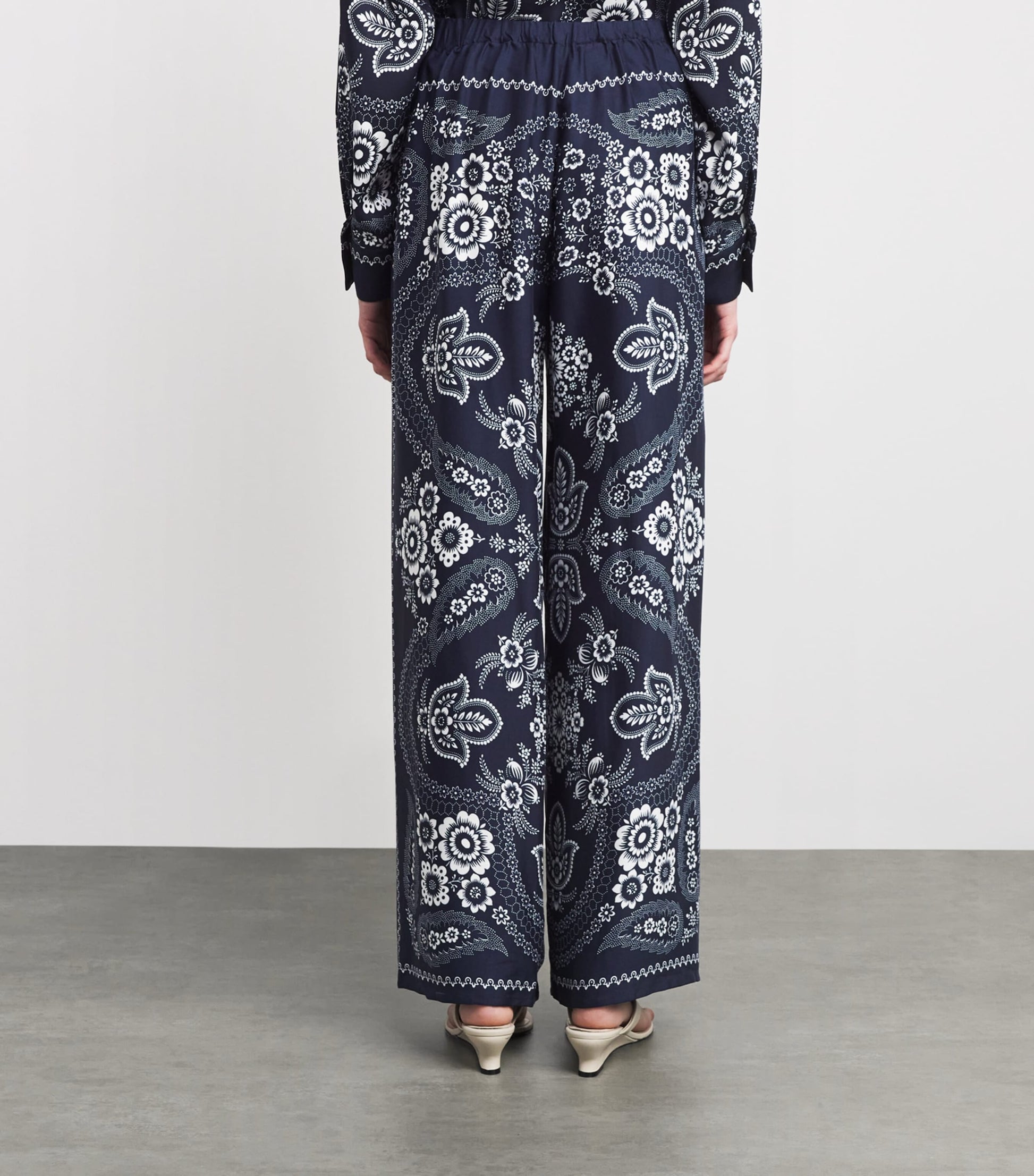 Maje Multi Satin Floral Wide-Leg Trousers