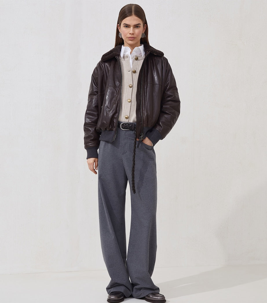 Brunello Cucinelli Brown Virgin Wool-Blend Crew Neck Cardigan