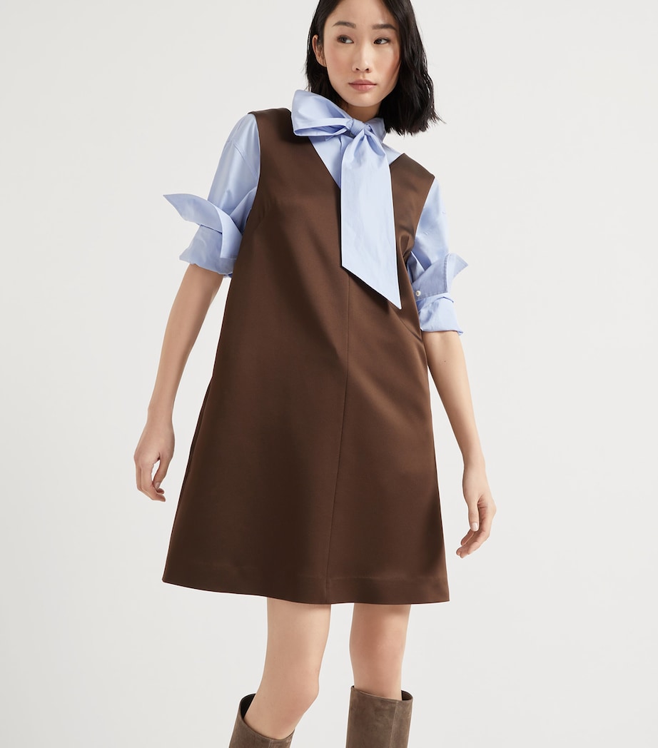 Brunello Cucinelli Brown Satin Cady Mini Dress