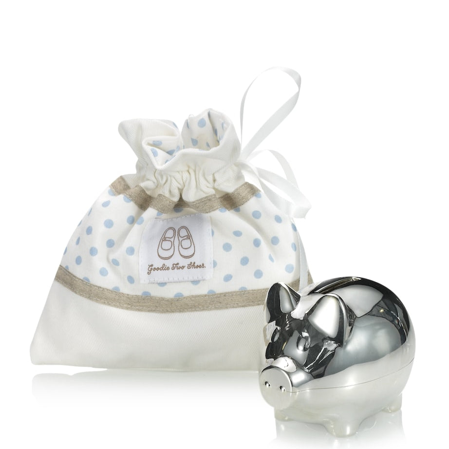 English Trousseau Kids Silver Plated Piggy Bank (Blue)