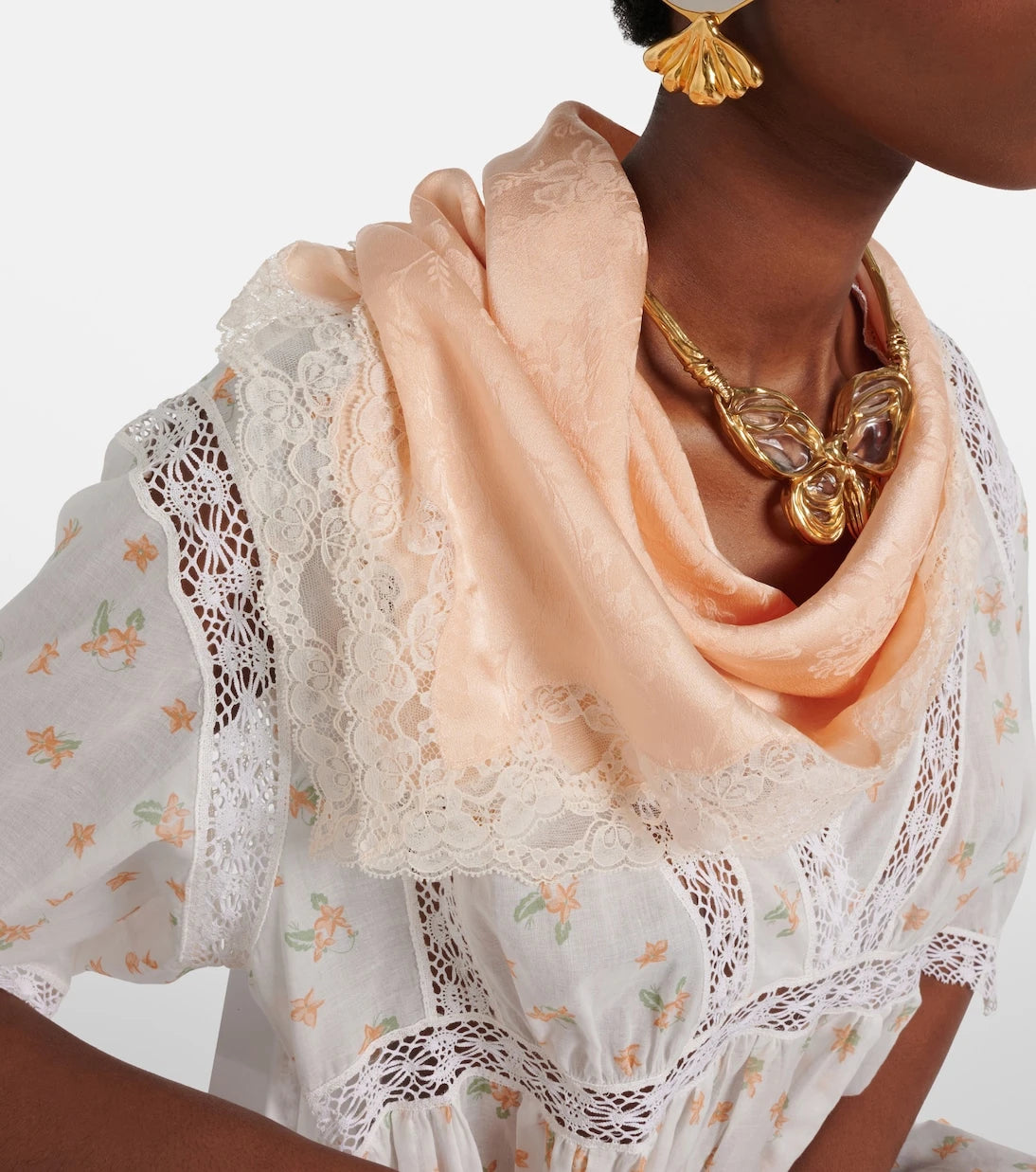 Chloé - Embellished lace-trimmed silk jacquard scarf