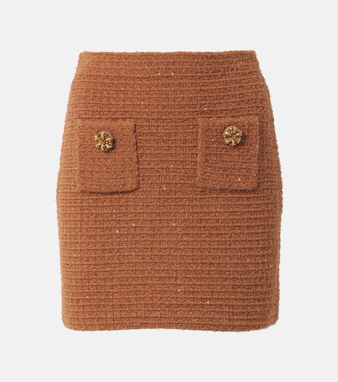 Self-Portrait - Waffle-knit embellished pencil skirt