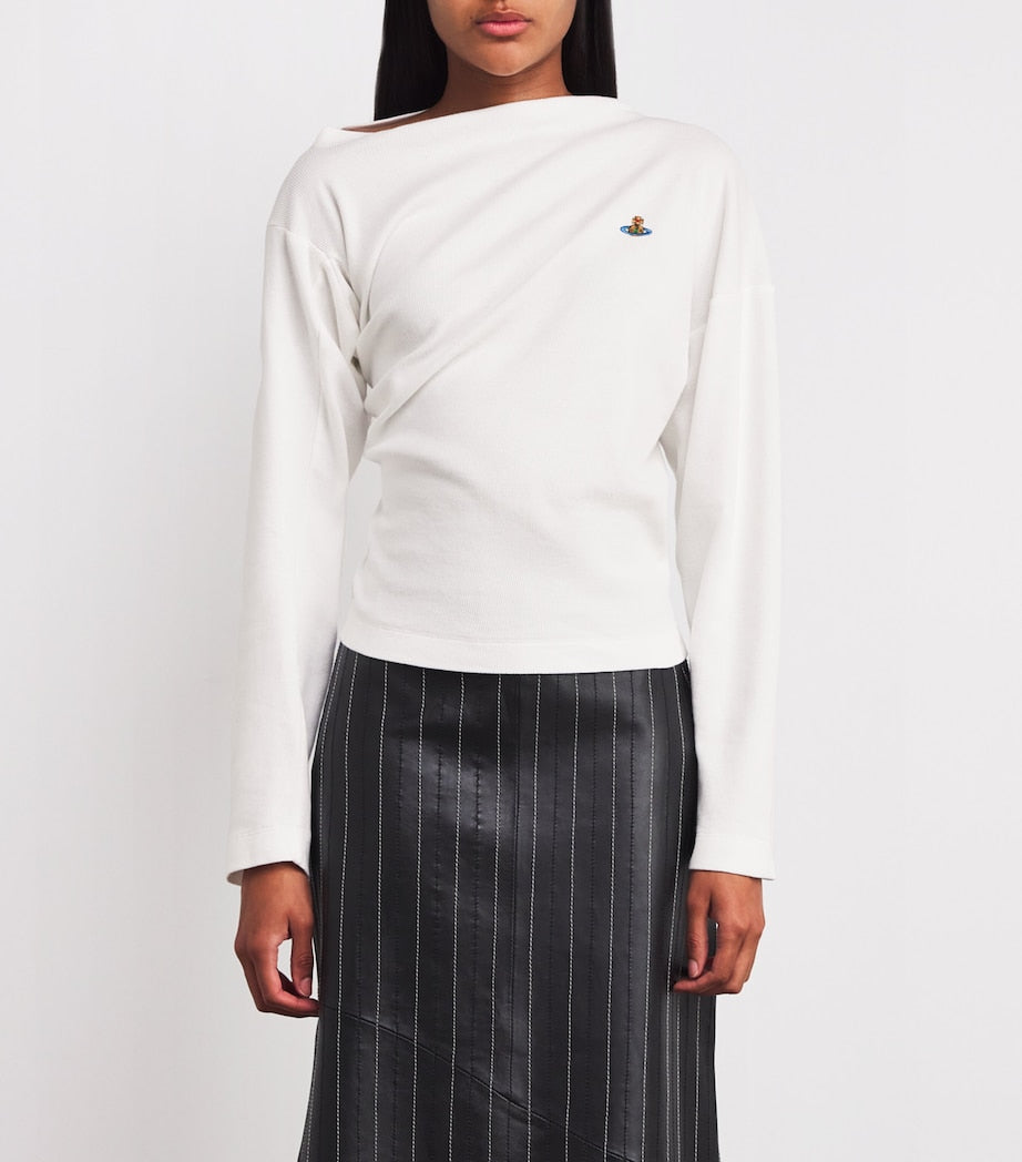 Vivienne Westwood White Stretch-Cotton Asymmetric Orb Hebo Top