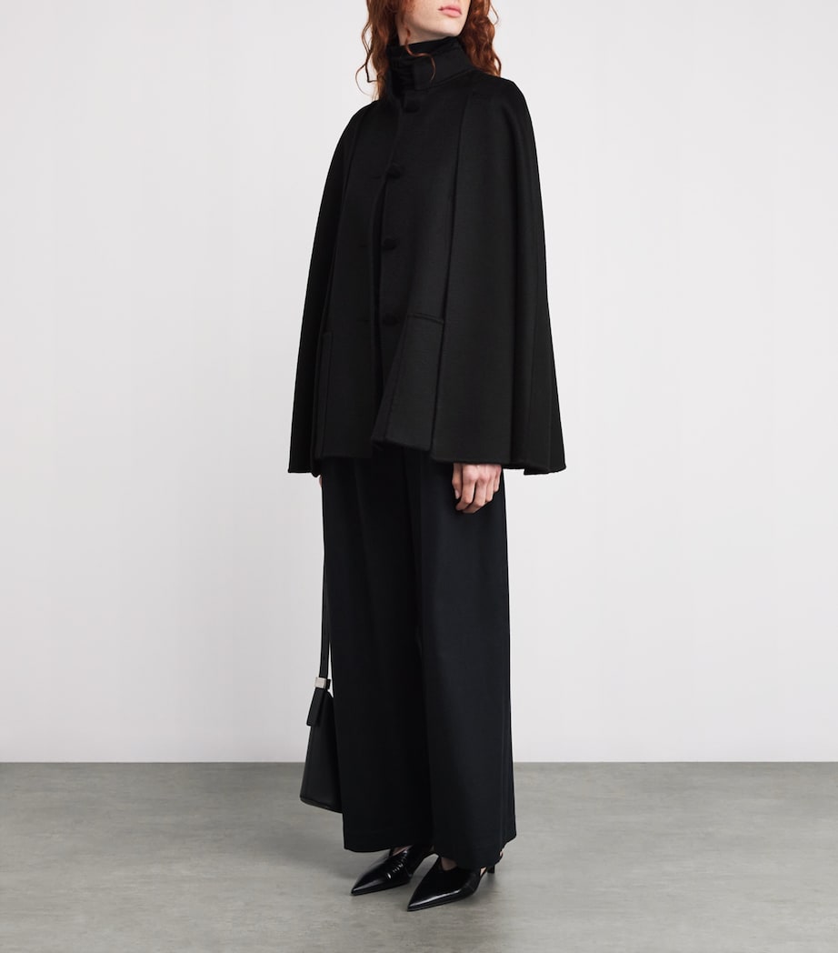 Black Double Cashmere Cape Coat