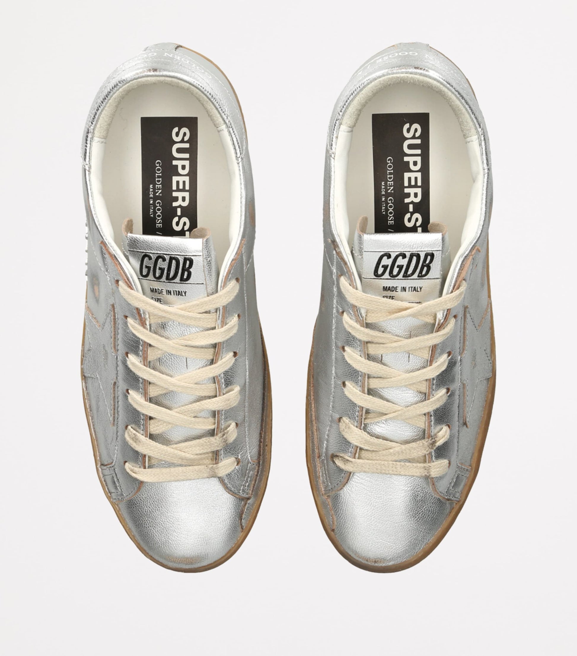 Golden Goose Silver Metallic Leather Super-Star Sneakers