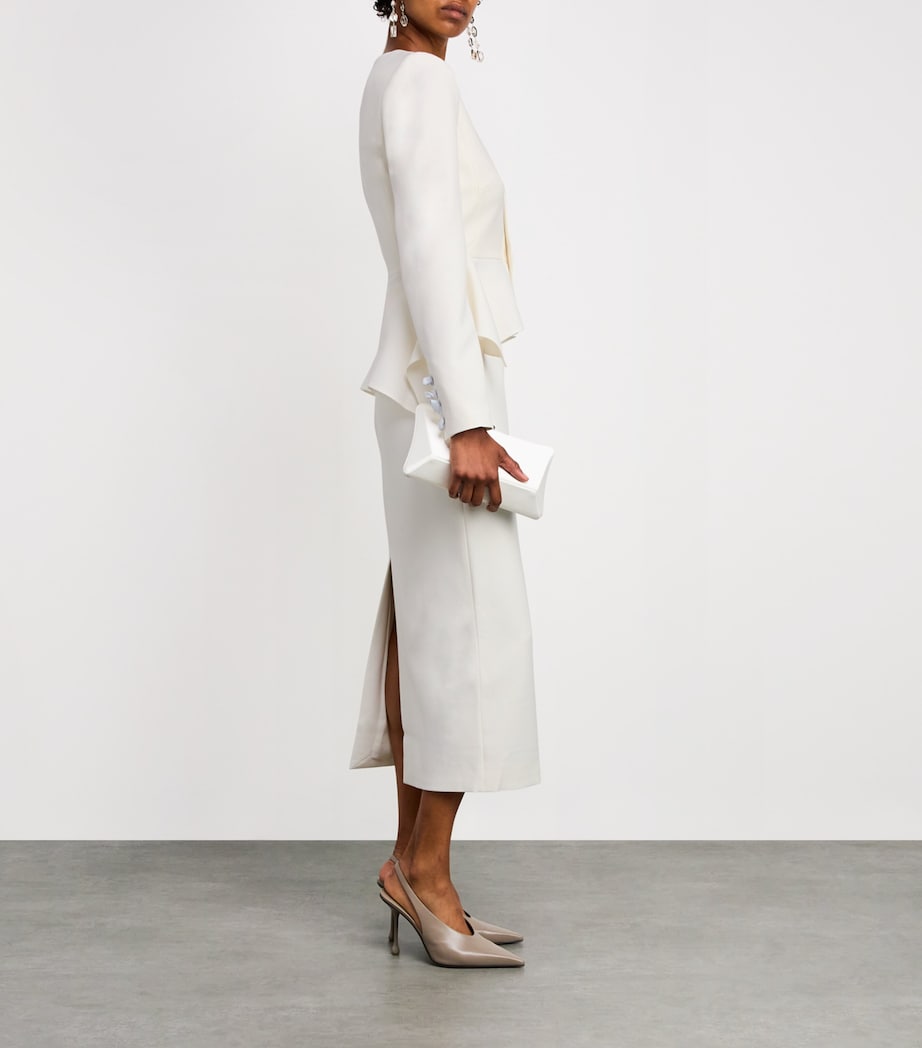 White Crepe Midi Pencil Skirt