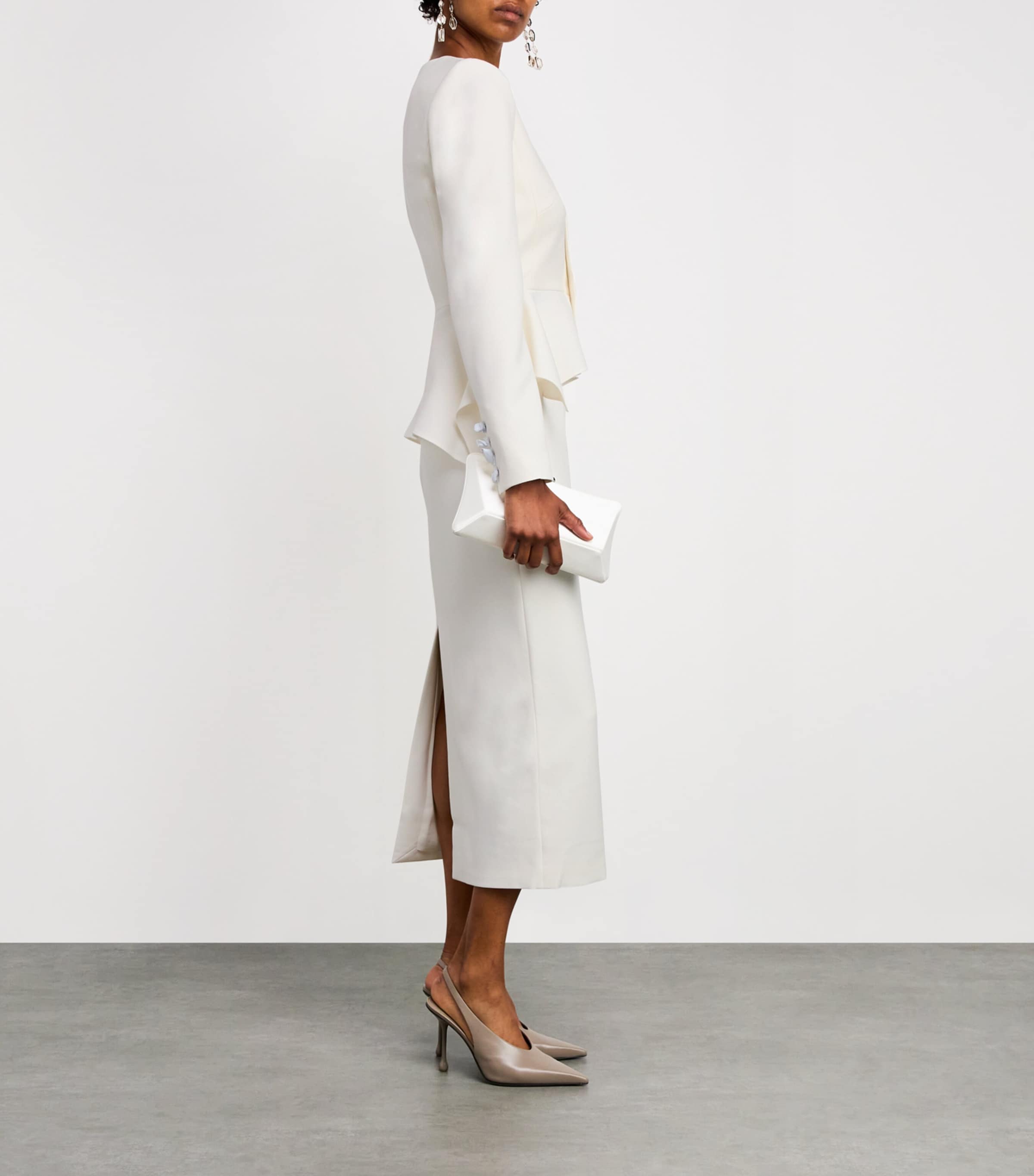 Roland Mouret White Crepe Midi Pencil Skirt