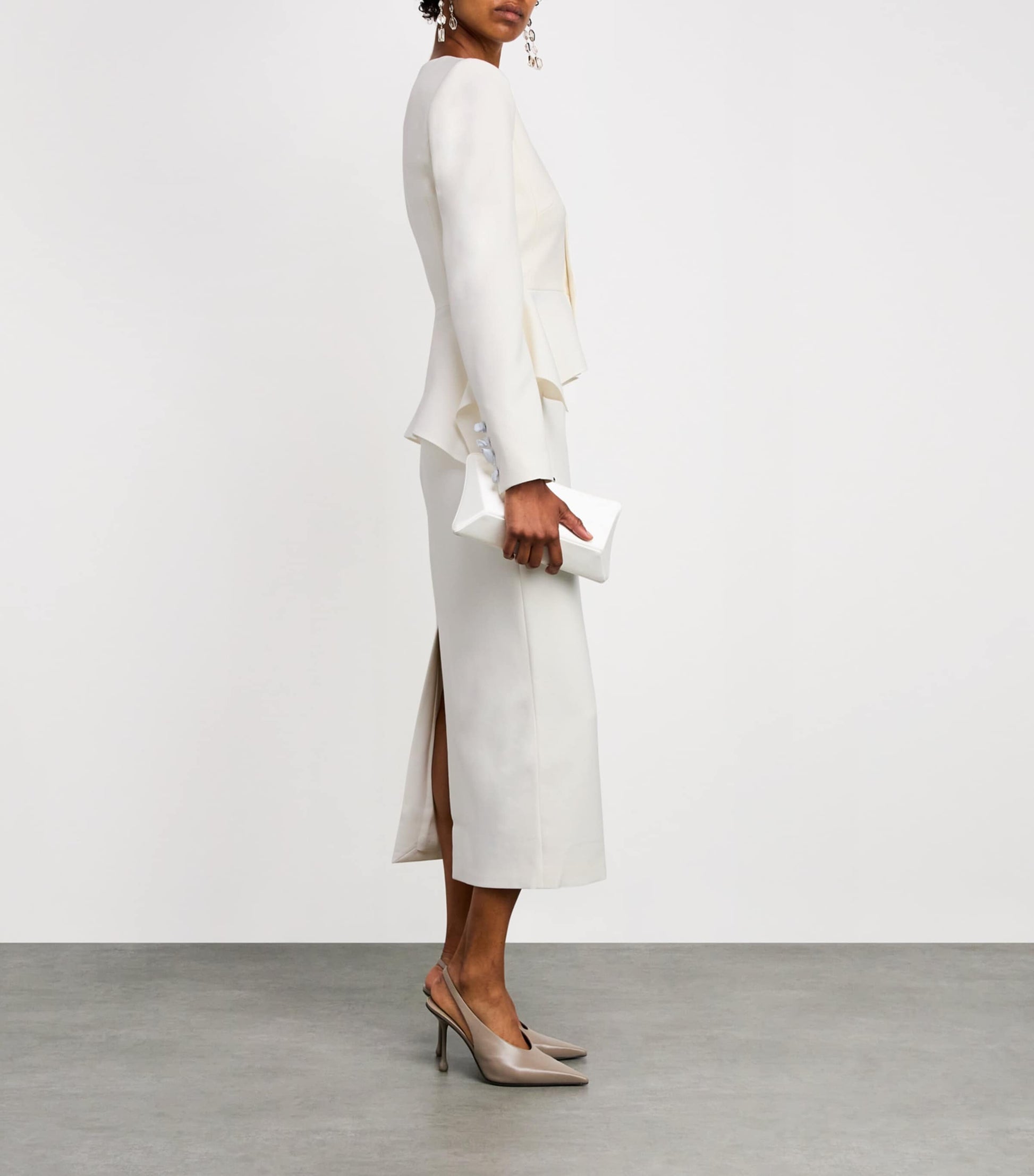 Roland Mouret White Crepe Midi Pencil Skirt