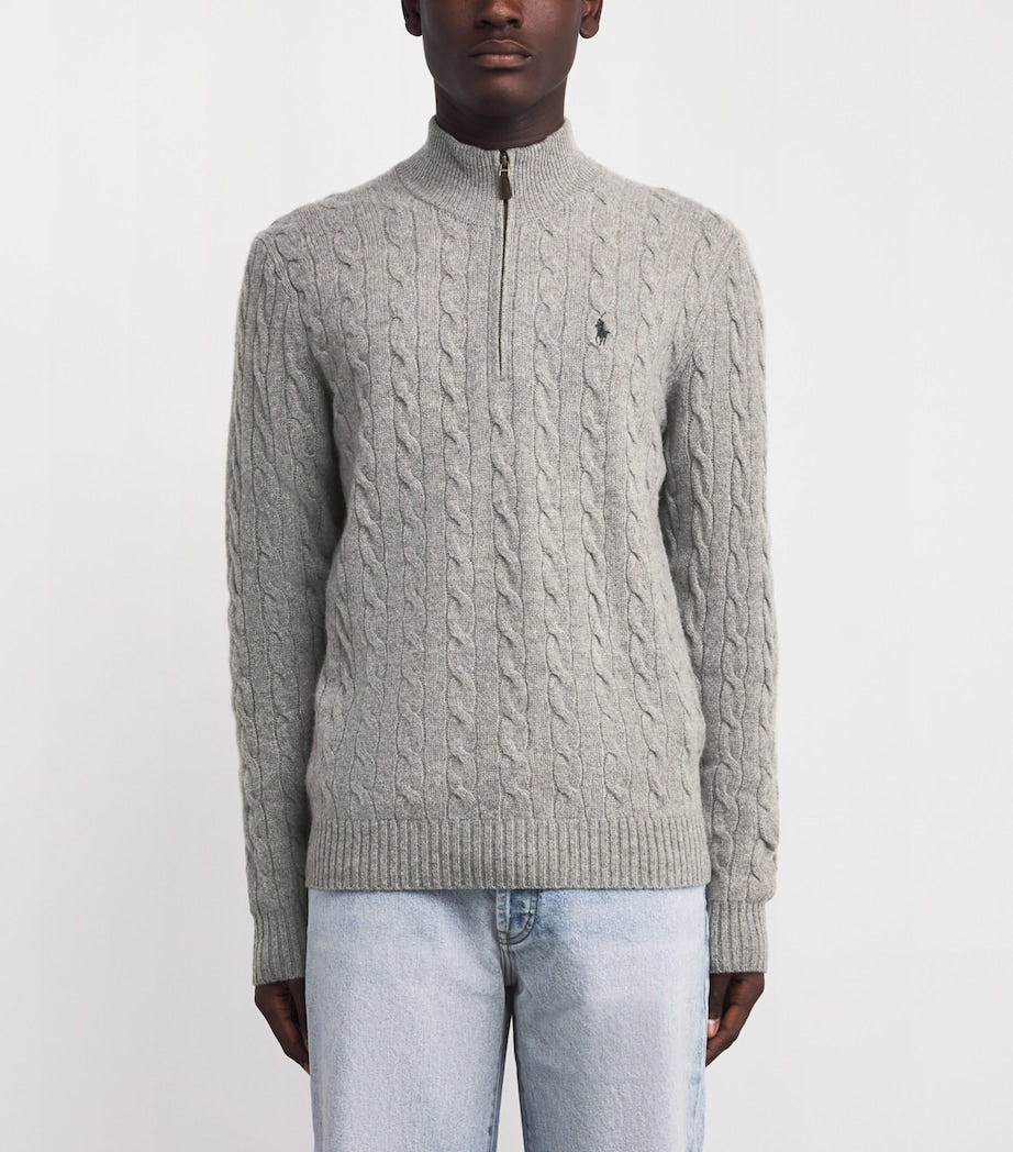 Polo Ralph Lauren Grey Wool-Cashmere Quarter-Zip Sweater