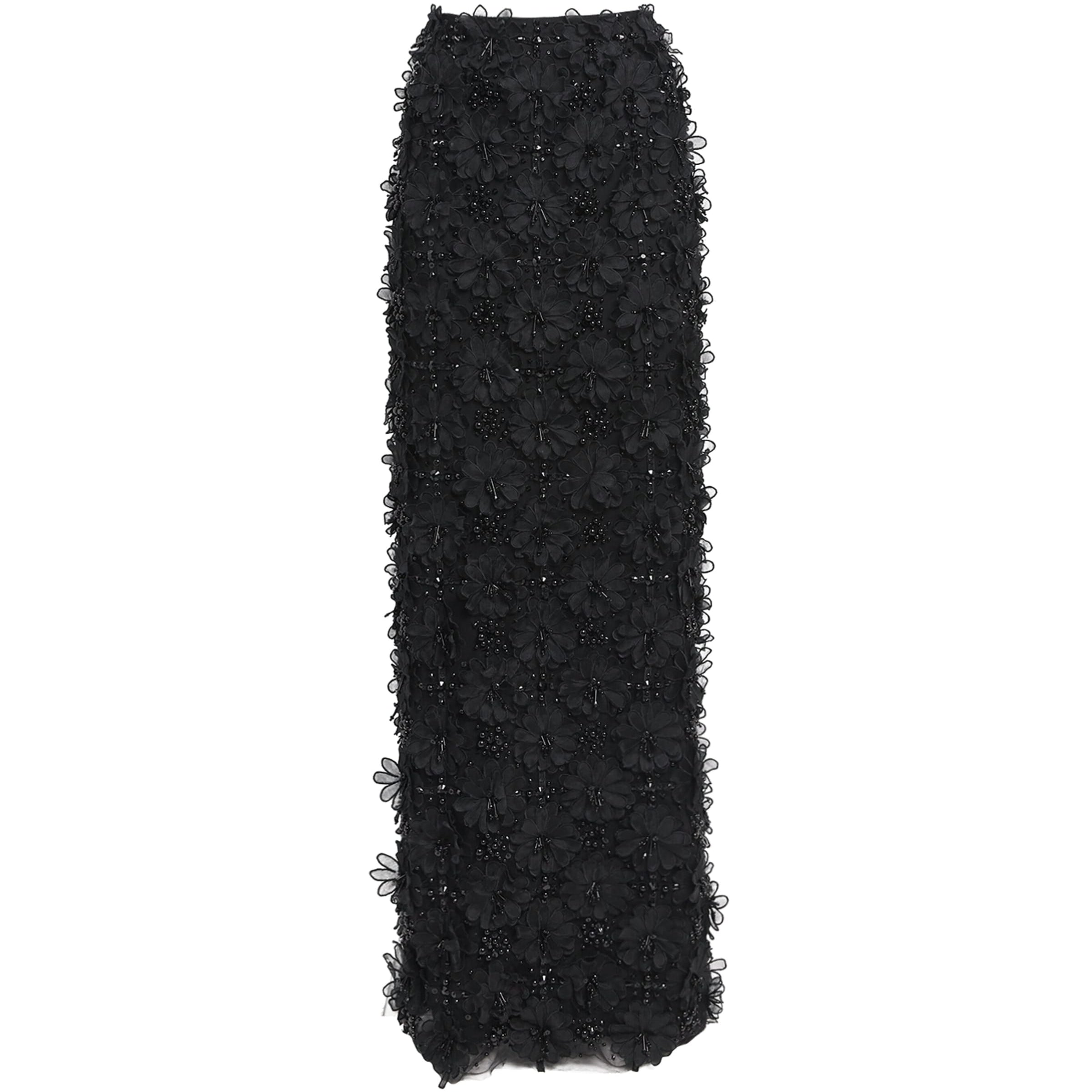 Carolina Herrera Black Floral Embellished Maxi Skirt