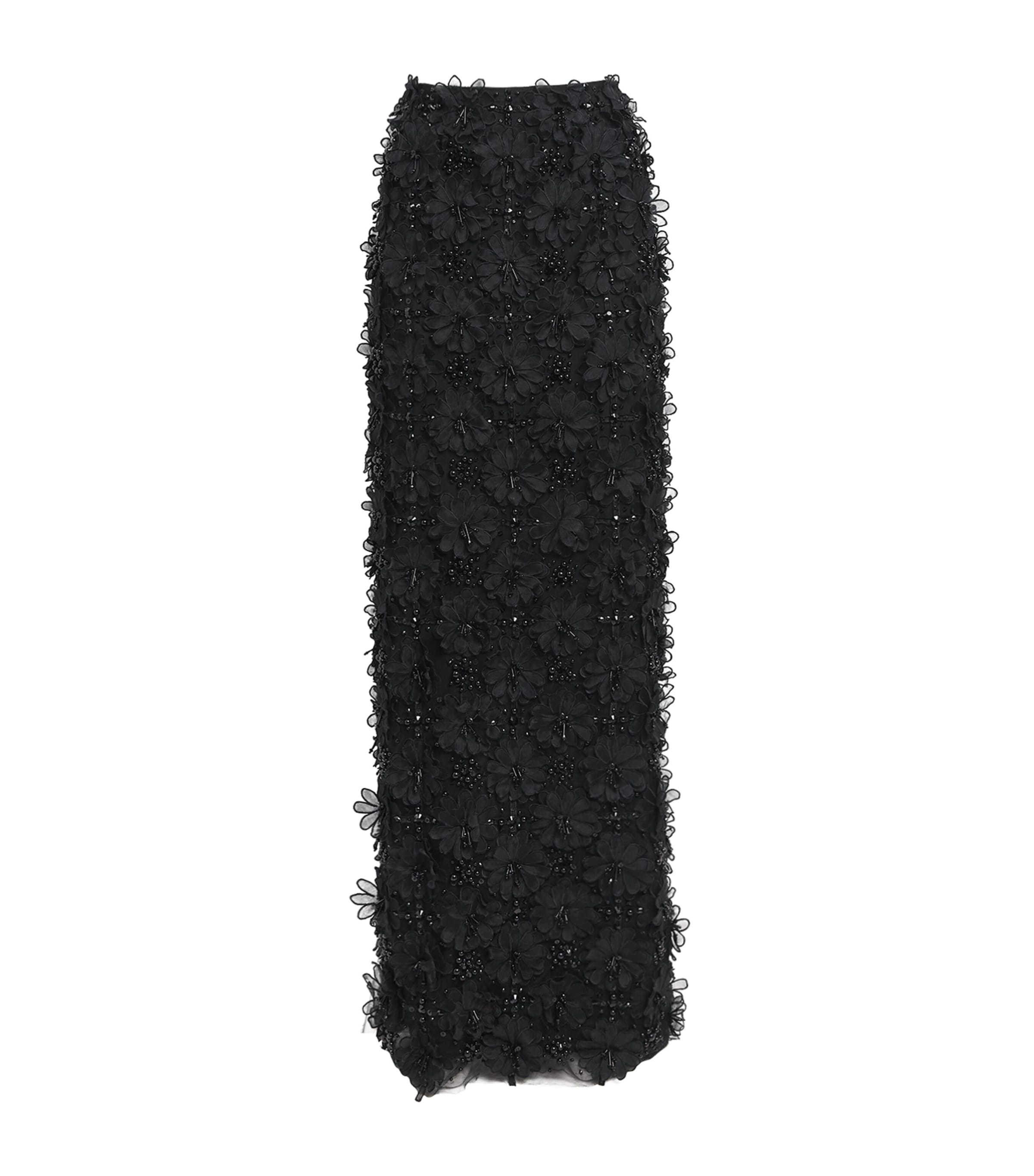 Carolina Herrera Black Floral Embellished Maxi Skirt