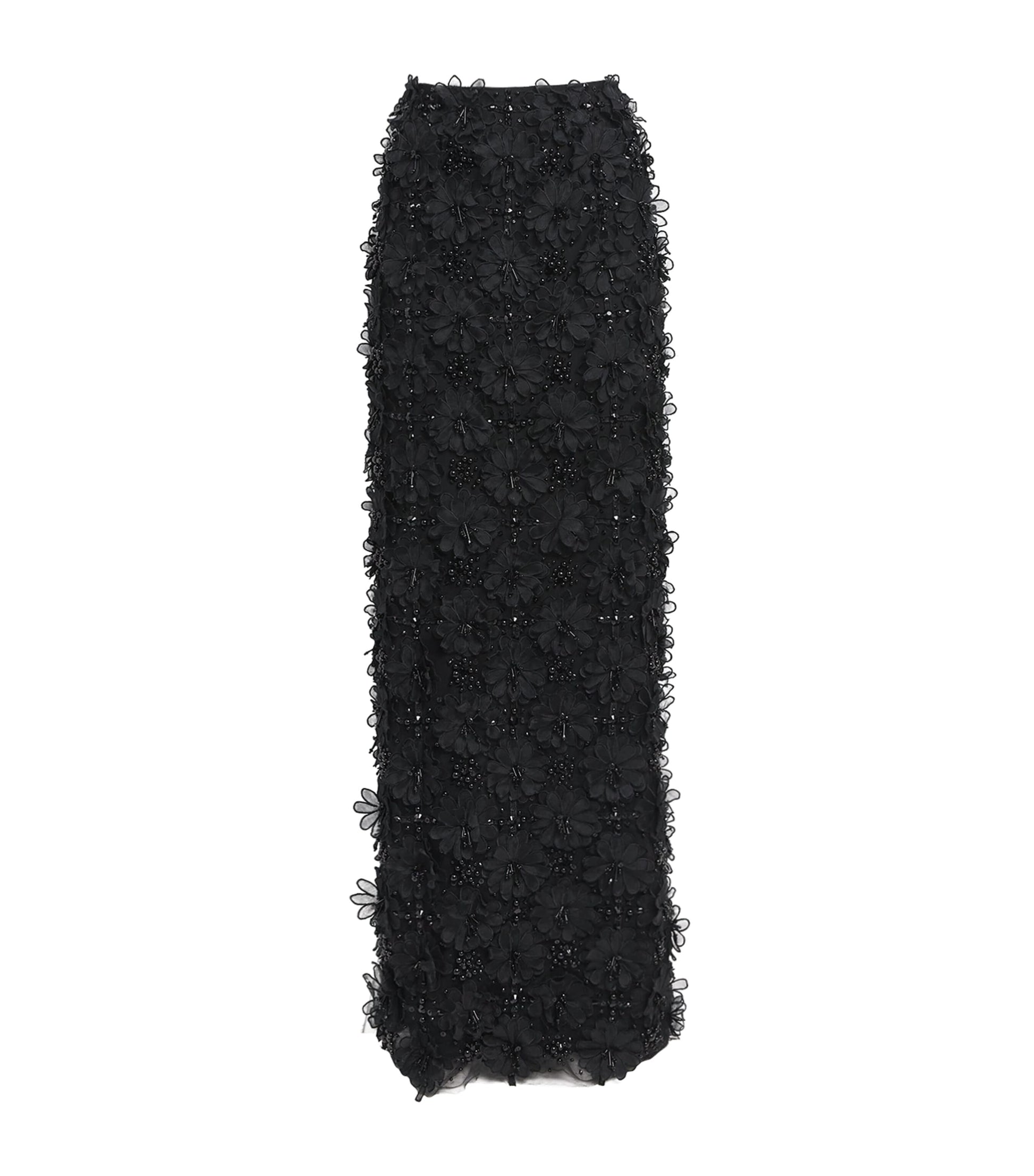 Carolina Herrera Black Floral Embellished Maxi Skirt