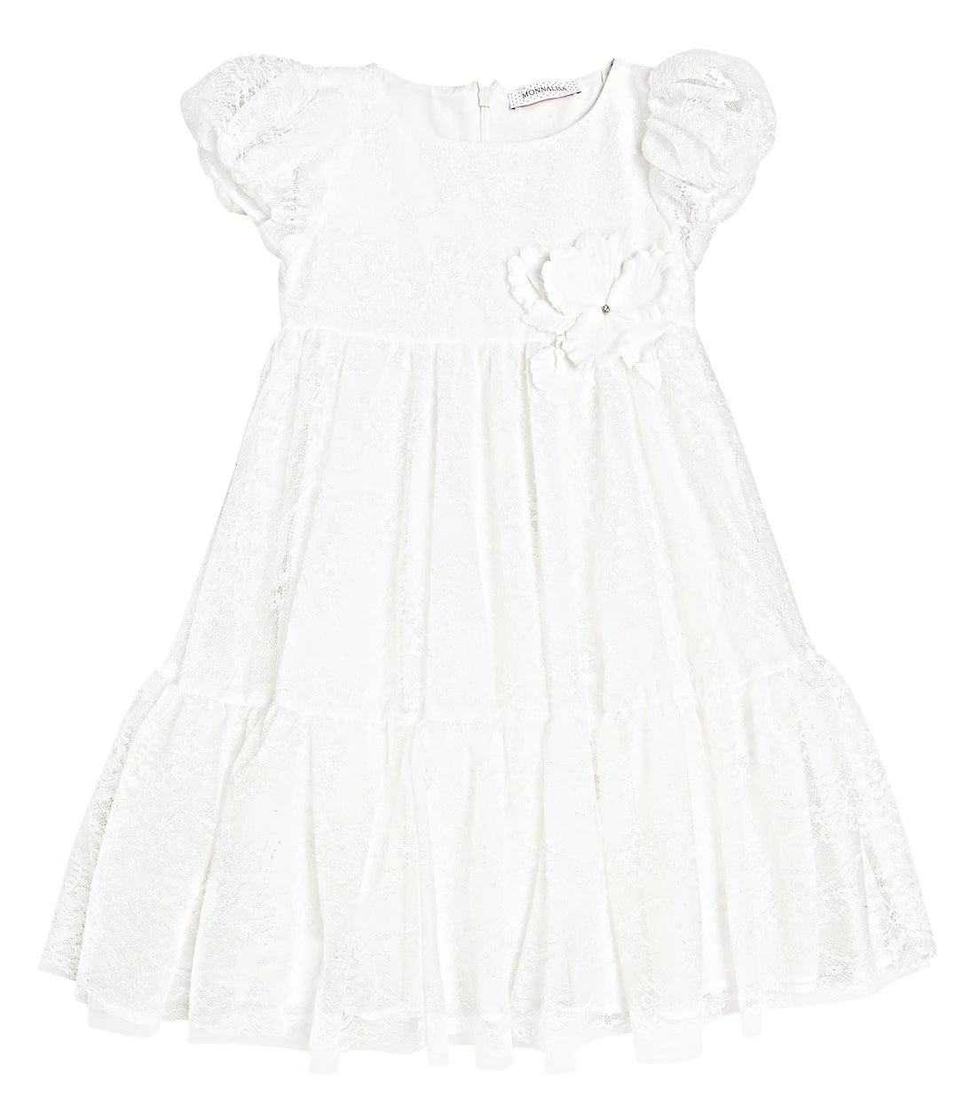Monnalisa - Embellished puff-sleeve dress
