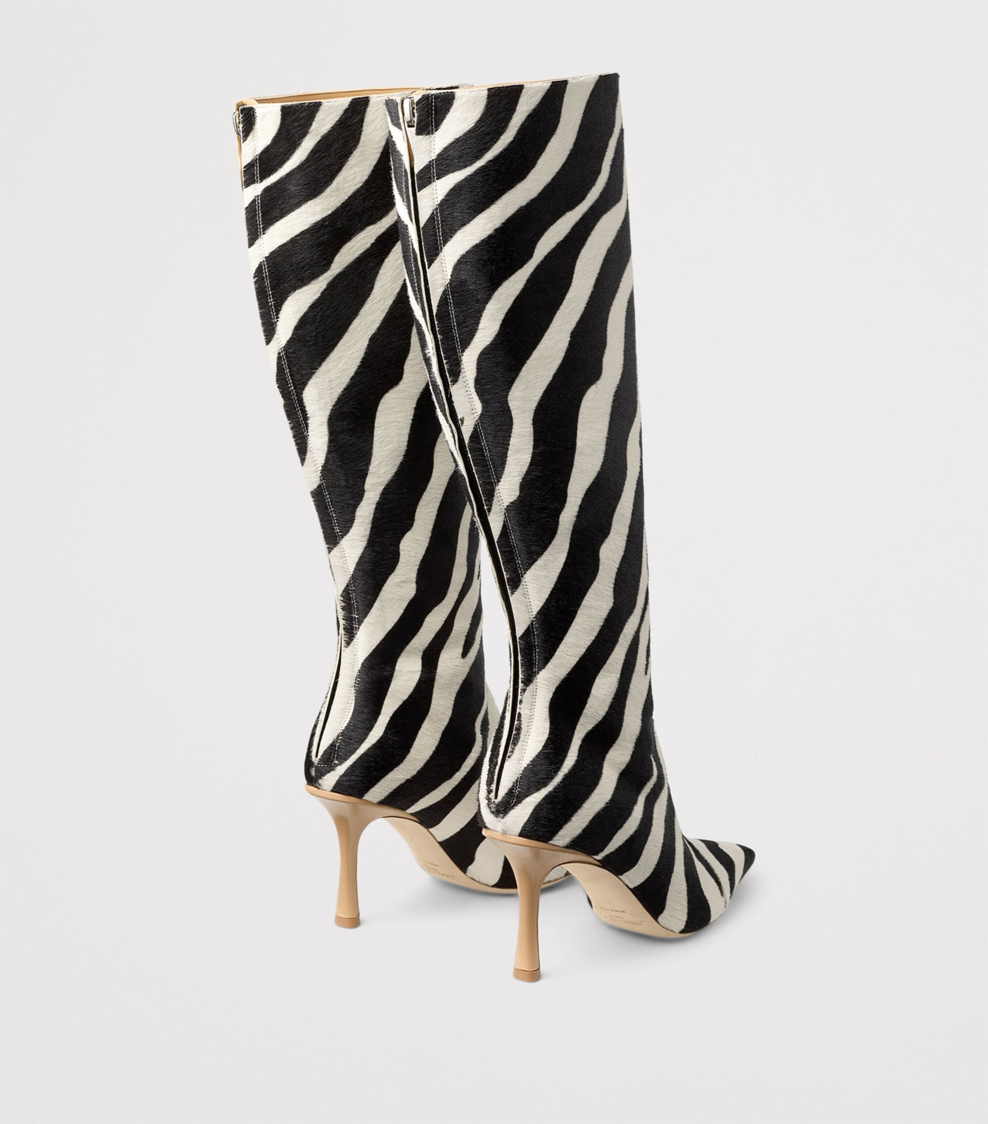 Jimmy Choo Black x Conner Ives Gloria 85 Pony Hair Zebra Knee-High Boots