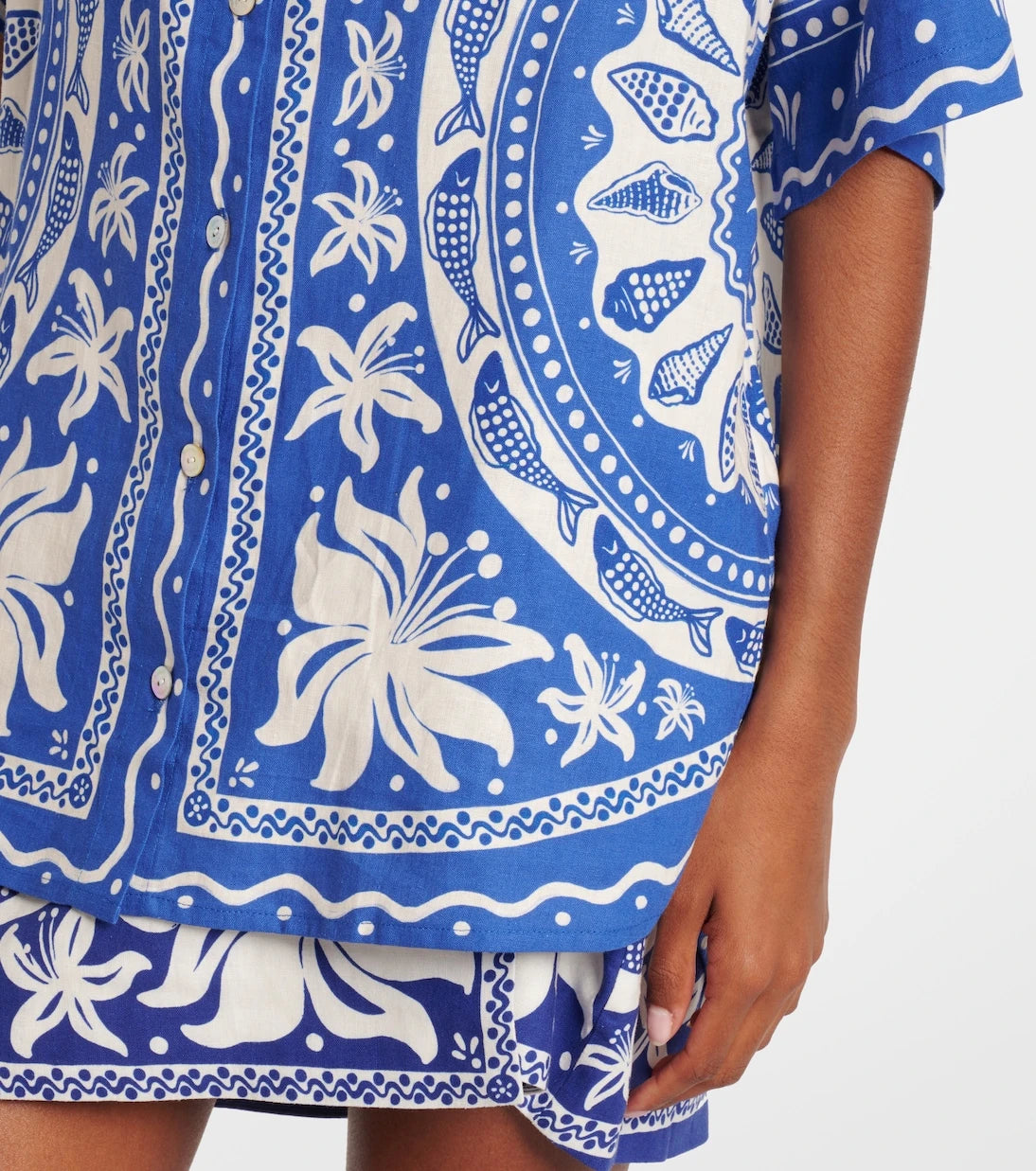 Farm Rio - Ocean Scarf printed linen-blend shirt