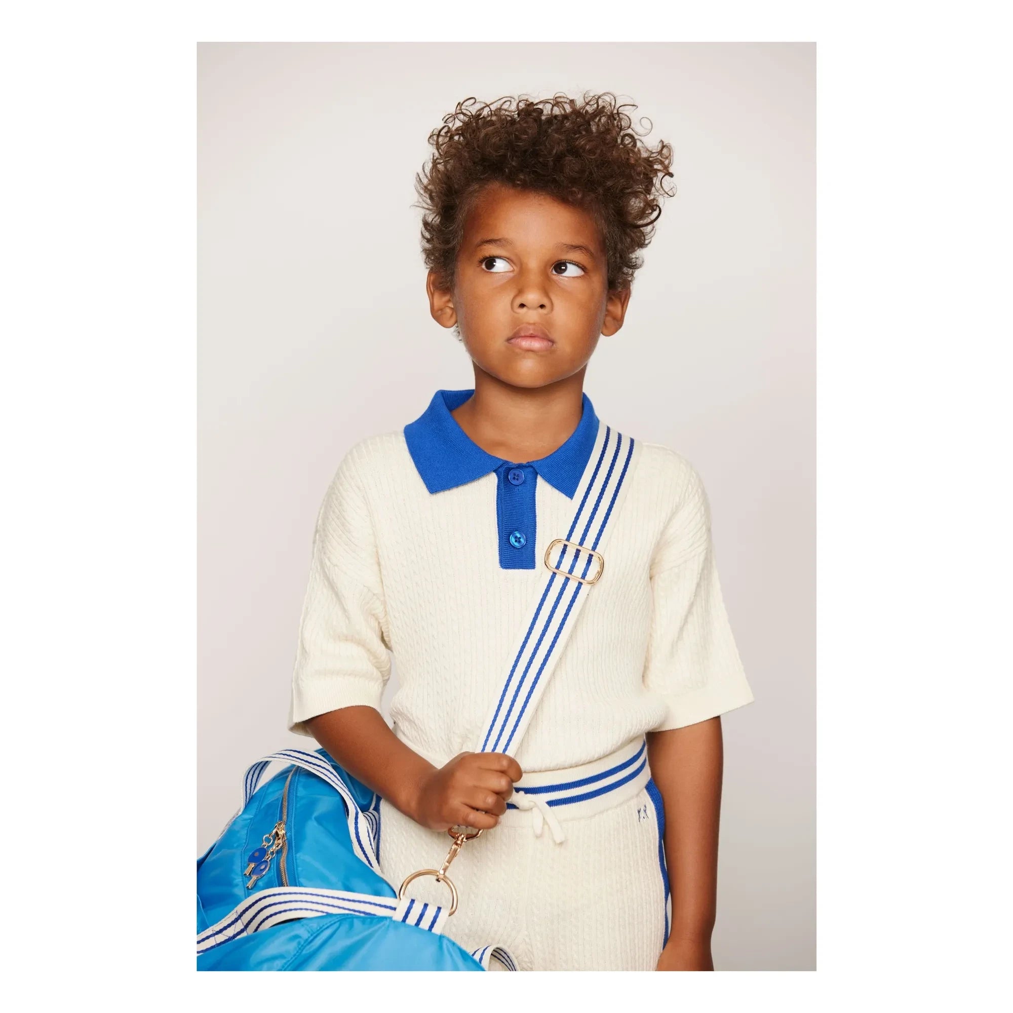 Mini Rodini - Organic cotton knit polo shirt | Ecru