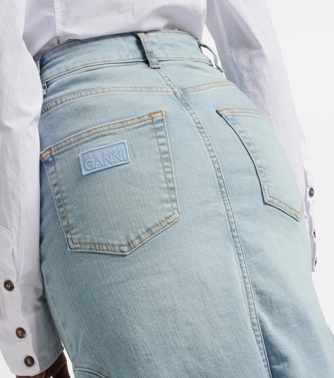 Ganni - High-rise denim midi skirt