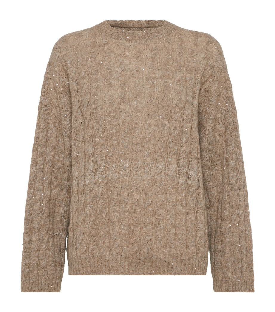 Brunello Cucinelli Brown Mohair-Blend Dazzling Hooded Sweater