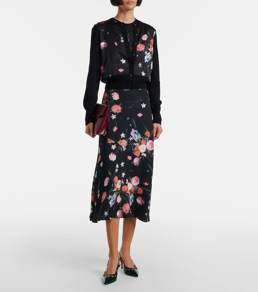 Erdem - Floral crêpe midi skirt