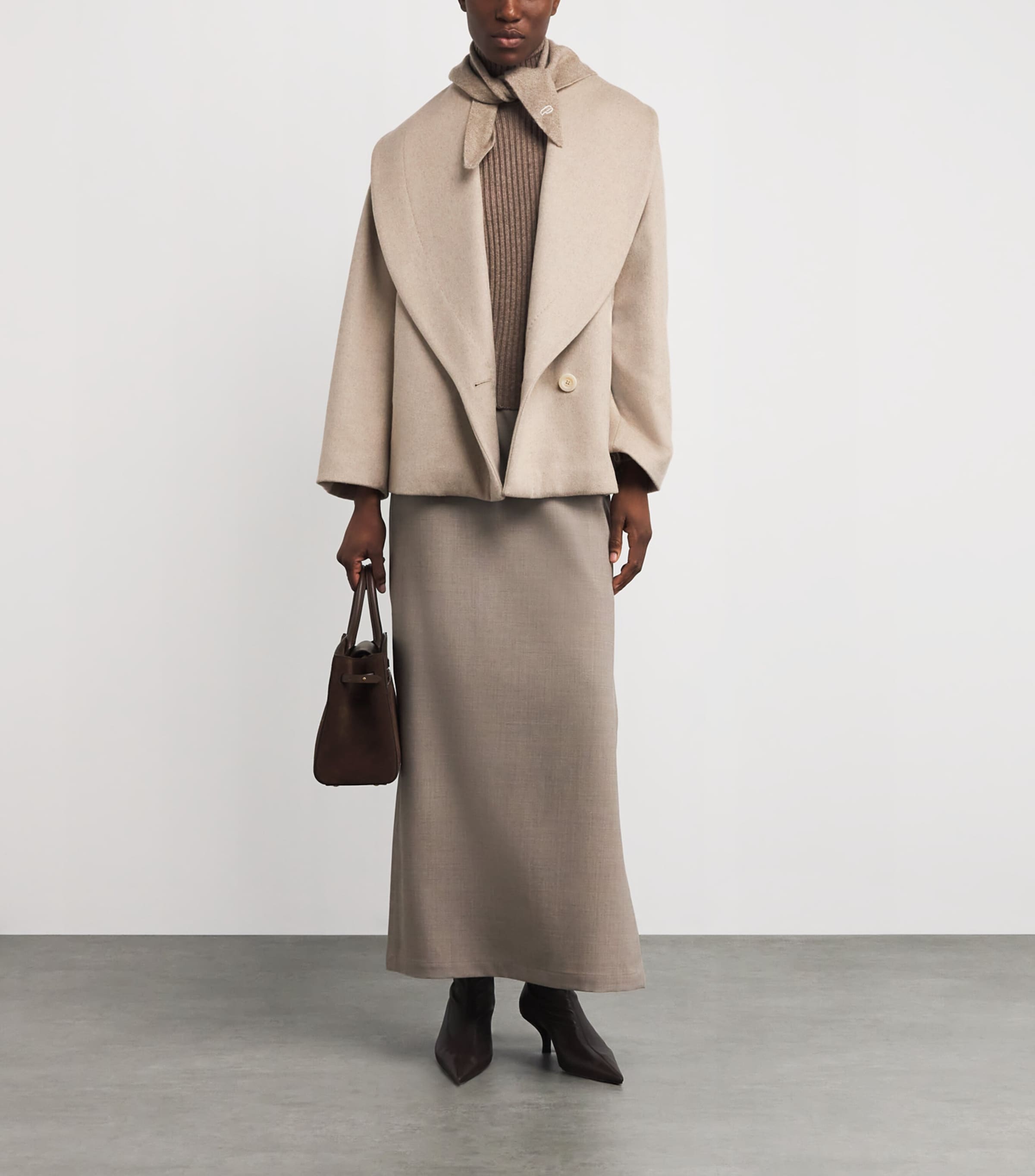 Max Mara Beige Wool Shawl-Collar Oversized Jacket