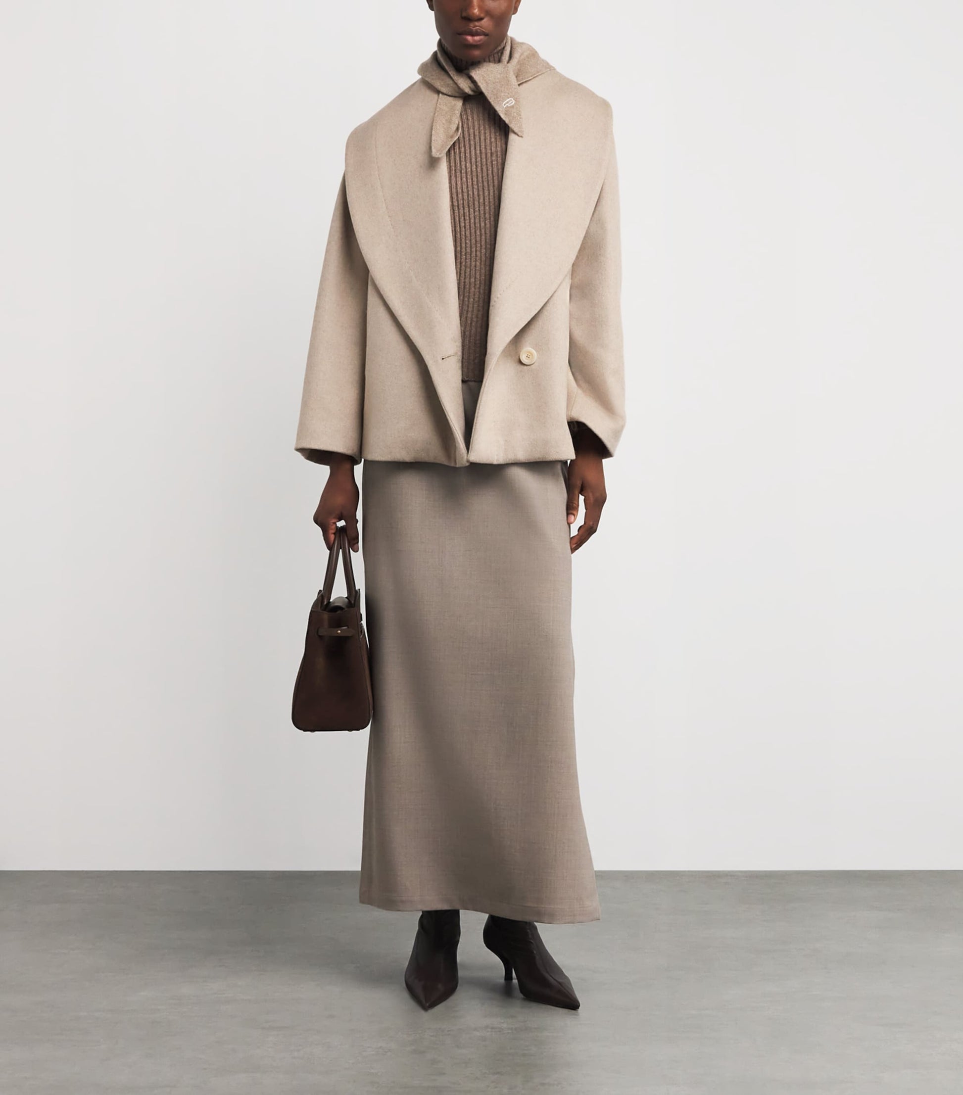 Max Mara Beige Wool Shawl-Collar Oversized Jacket