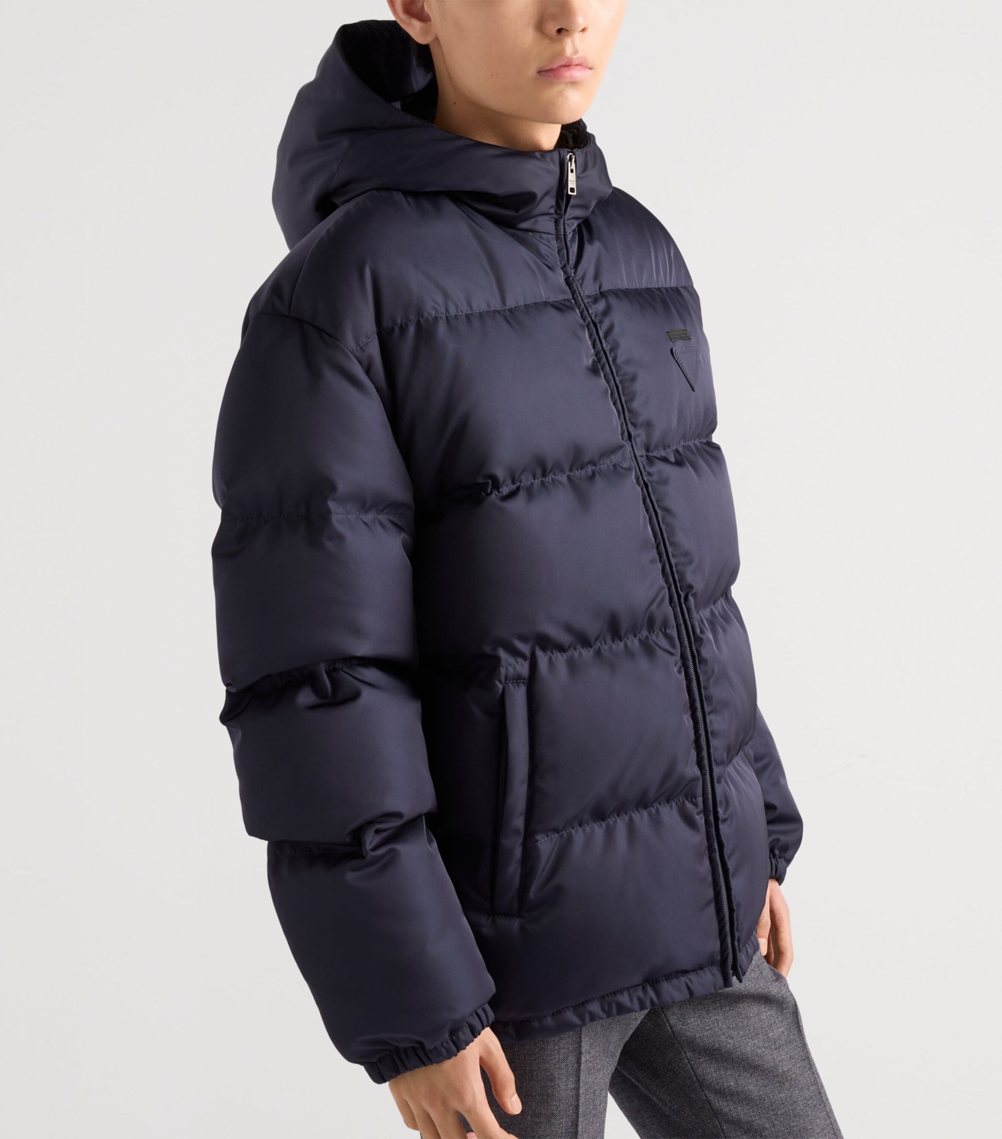 Prada Blue Re-Nylon Logo Puffer Jacket