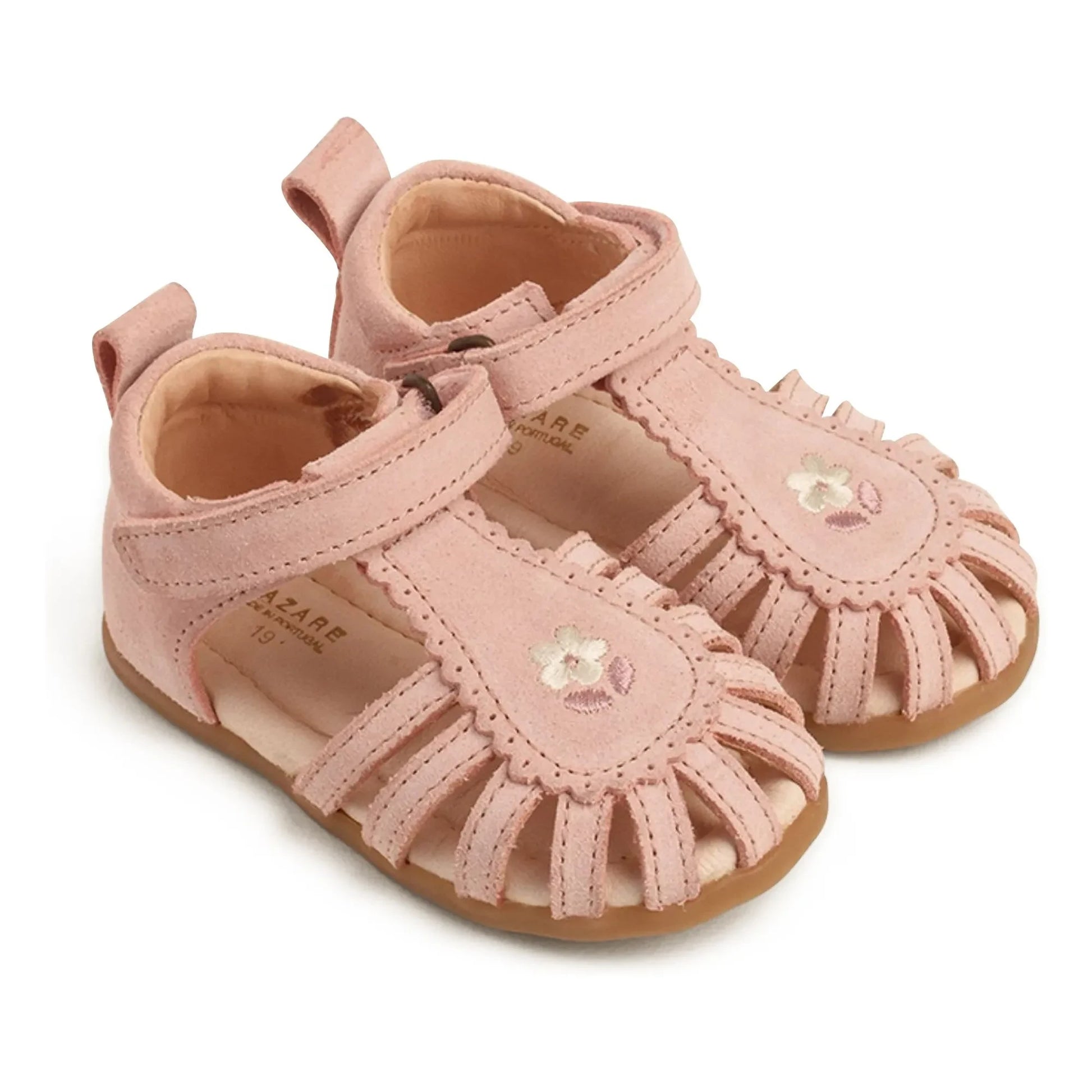 Lazare - Colette Fleur Suede Embroidered Sandals | Powder pink