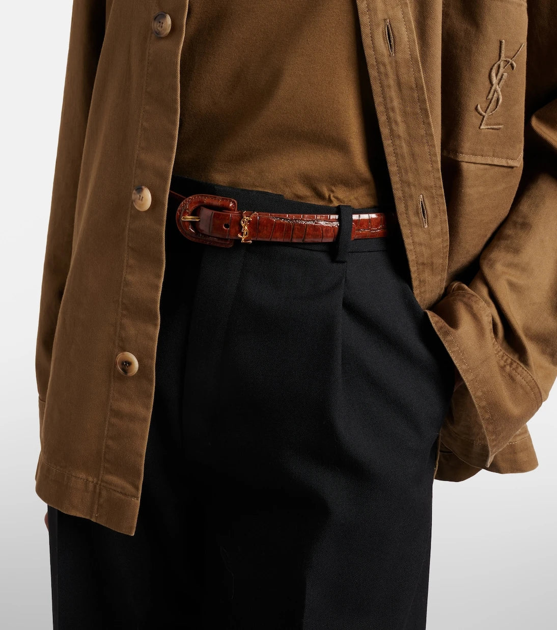 Saint Laurent - Cassandre croc-effect leather belt