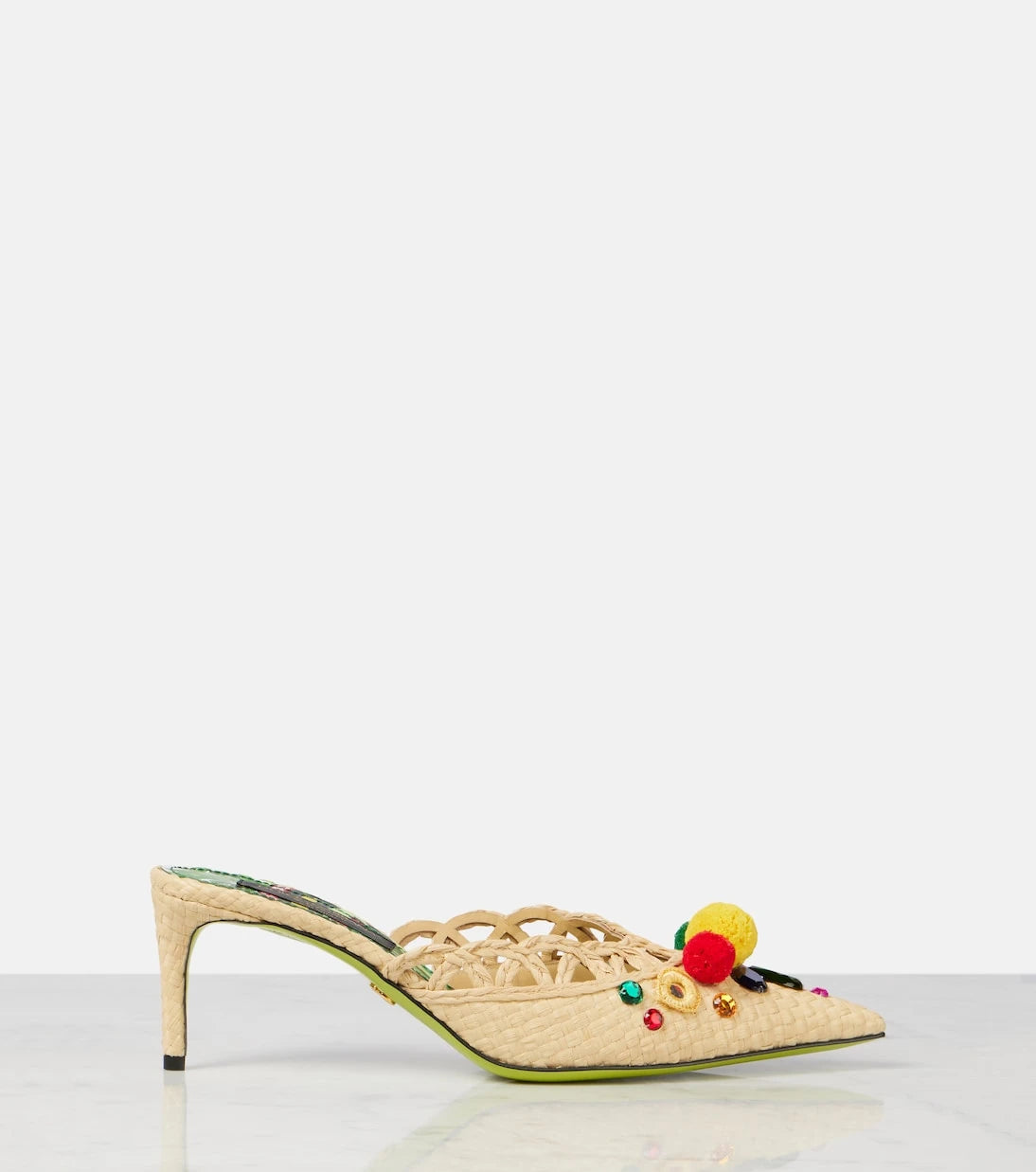 Dolce&Gabbana - Pointy 60 embellished raffia mules