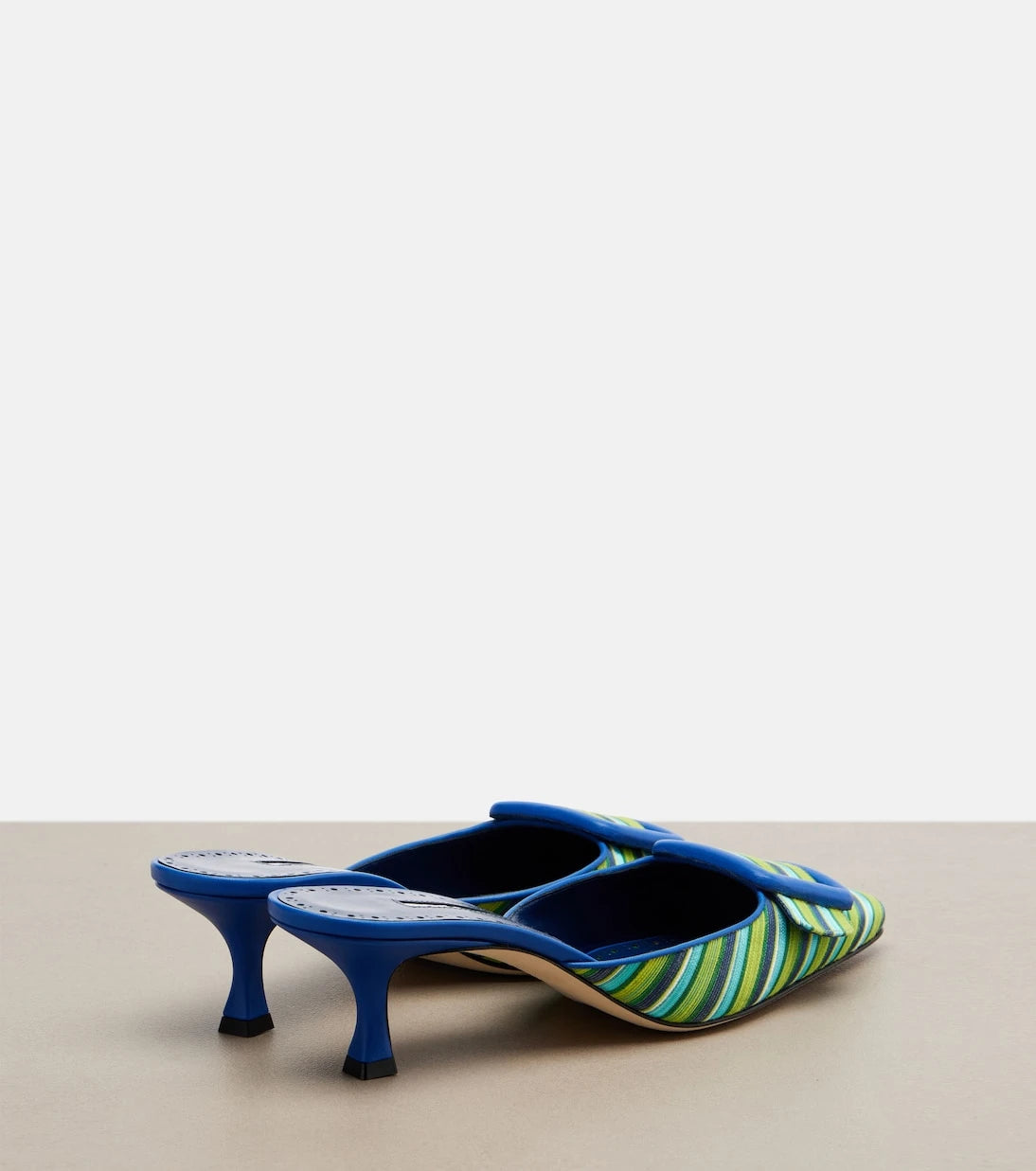 Manolo Blahnik - Maysalebi striped leather-trimmed mules