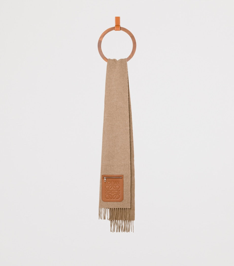 LOEWE Beige Wool-Cashmere Pocket-Detail Scarf