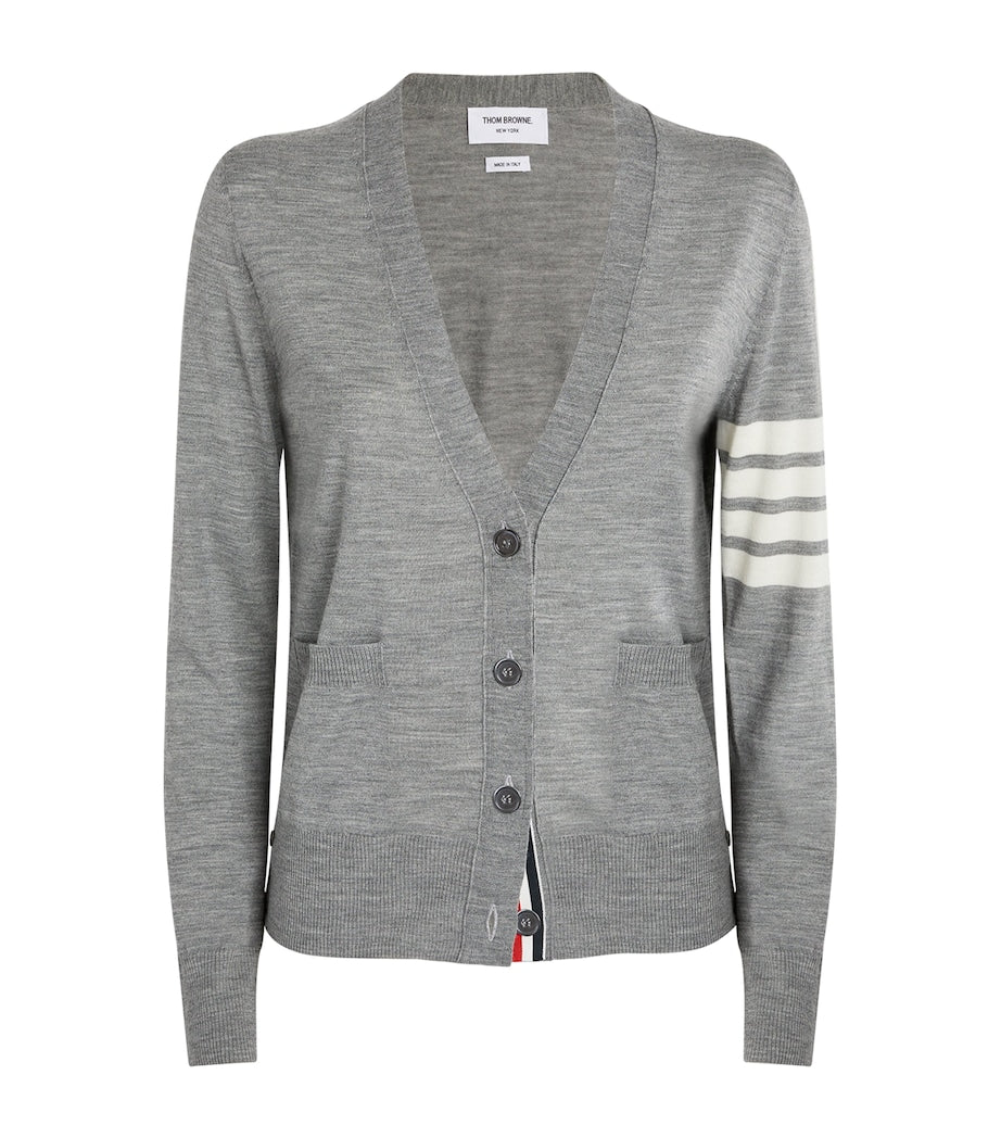 Grey Wool 4-Bar Stripe Cardigan
