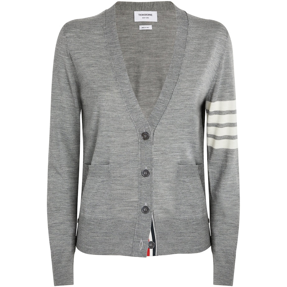 Grey Wool 4-Bar Stripe Cardigan