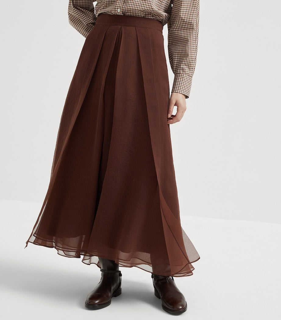 Brunello Cucinelli Red Silk Panelled Circle Skirt