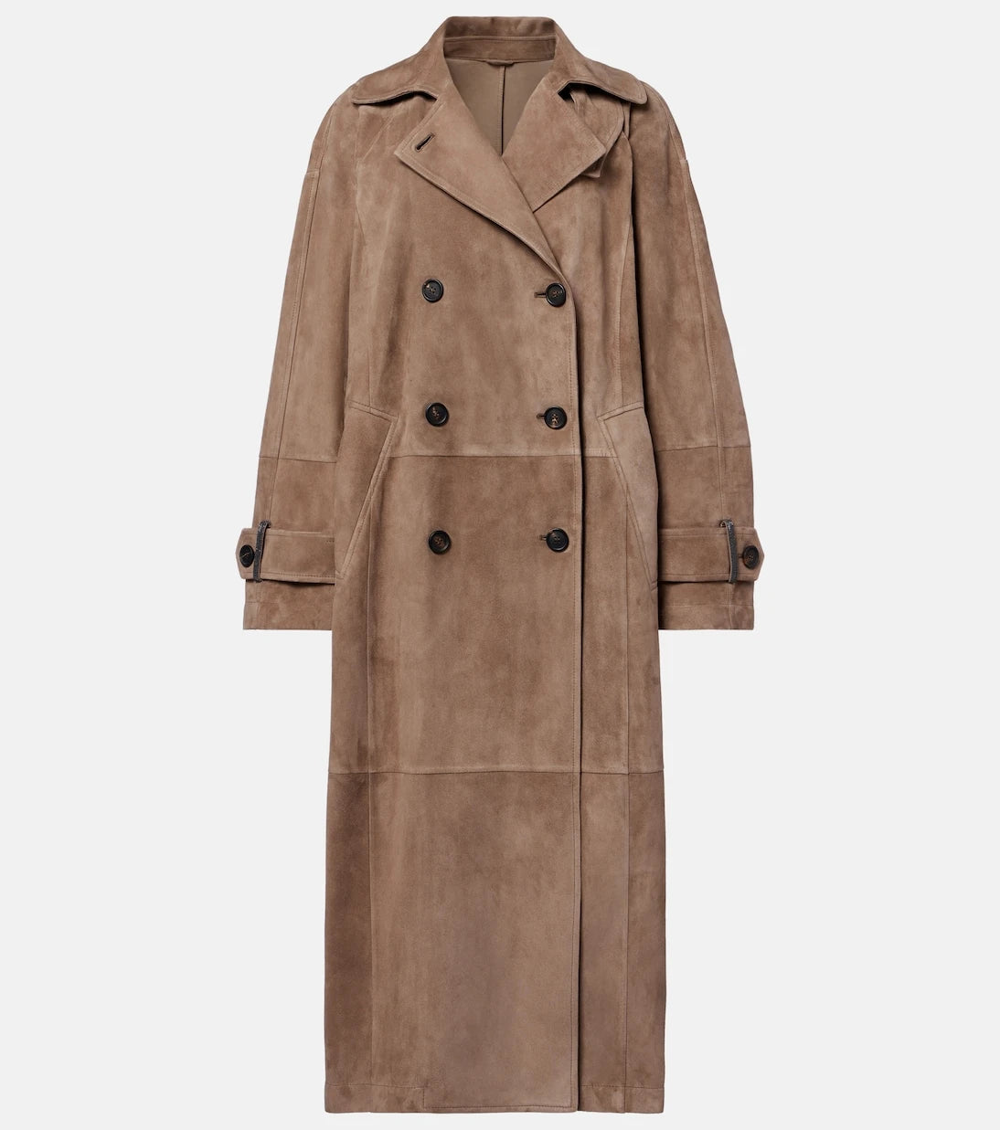 Brunello Cucinelli - Double-breasted paneled suede coat