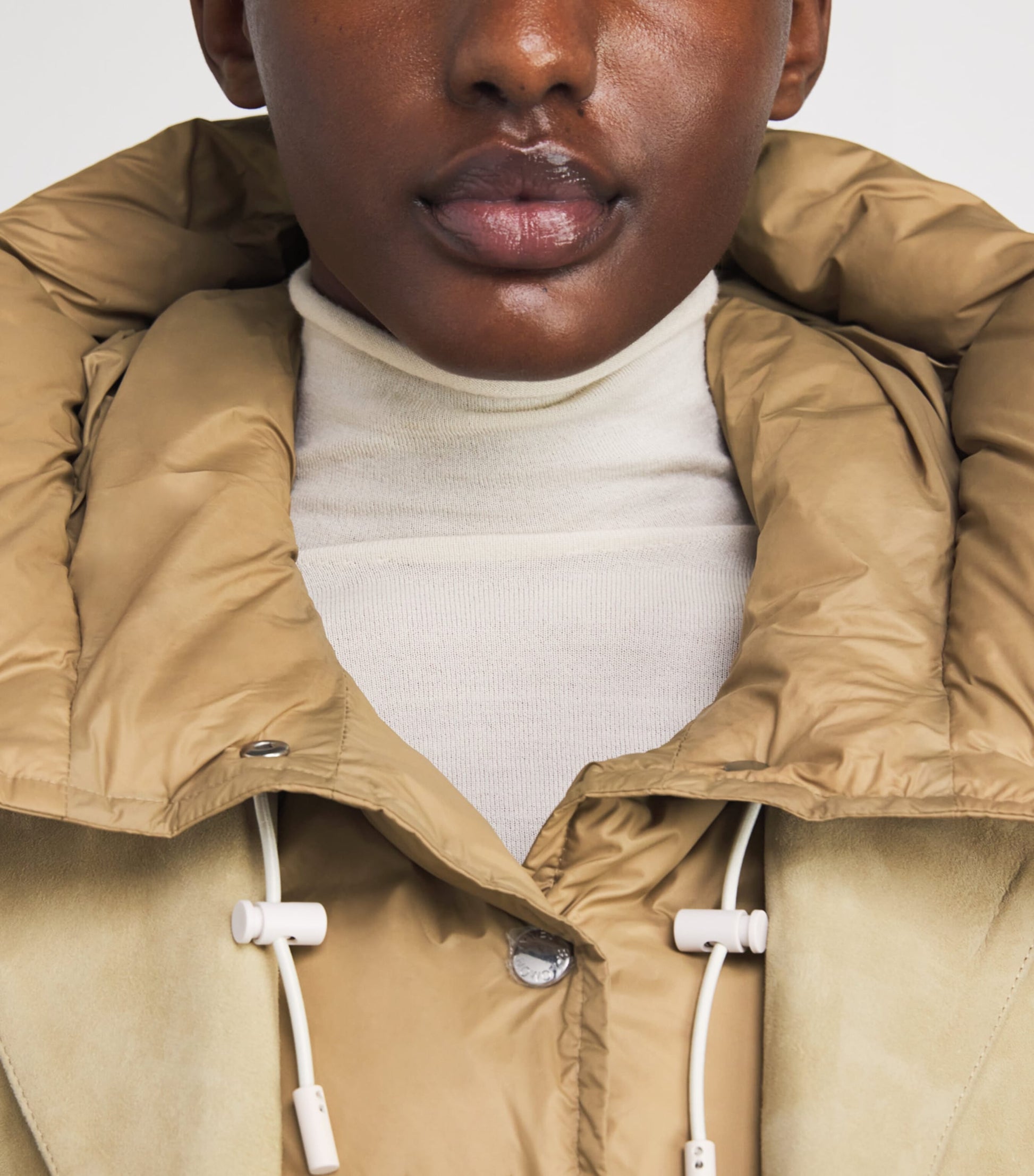 Beige Down Padded Technical Hood