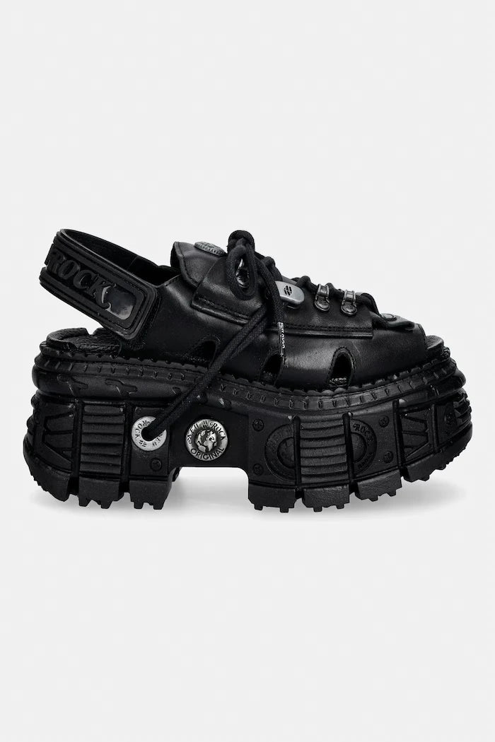 New Rock kadın deri sandaletleri ITALI NEGRO, TANK CASCO NEGRO, BIOS N