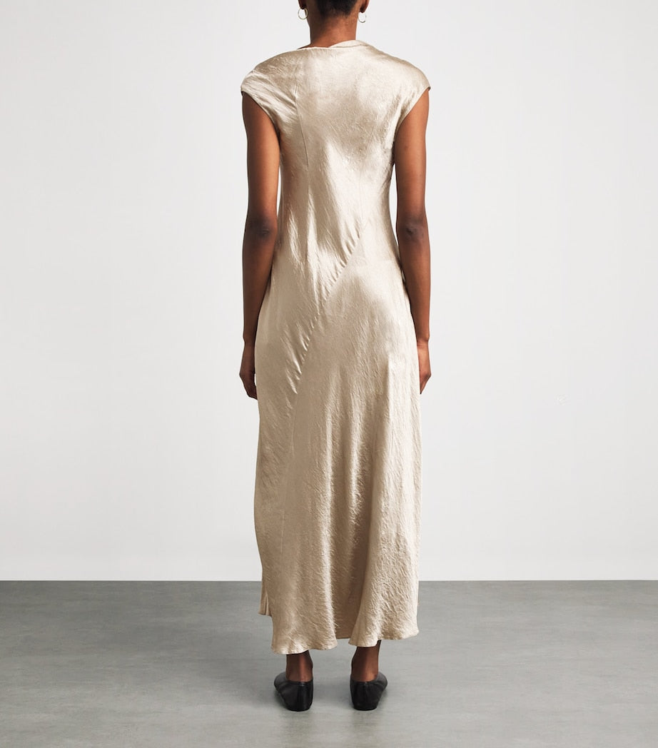 Nude Satin Luster Maxi Dress